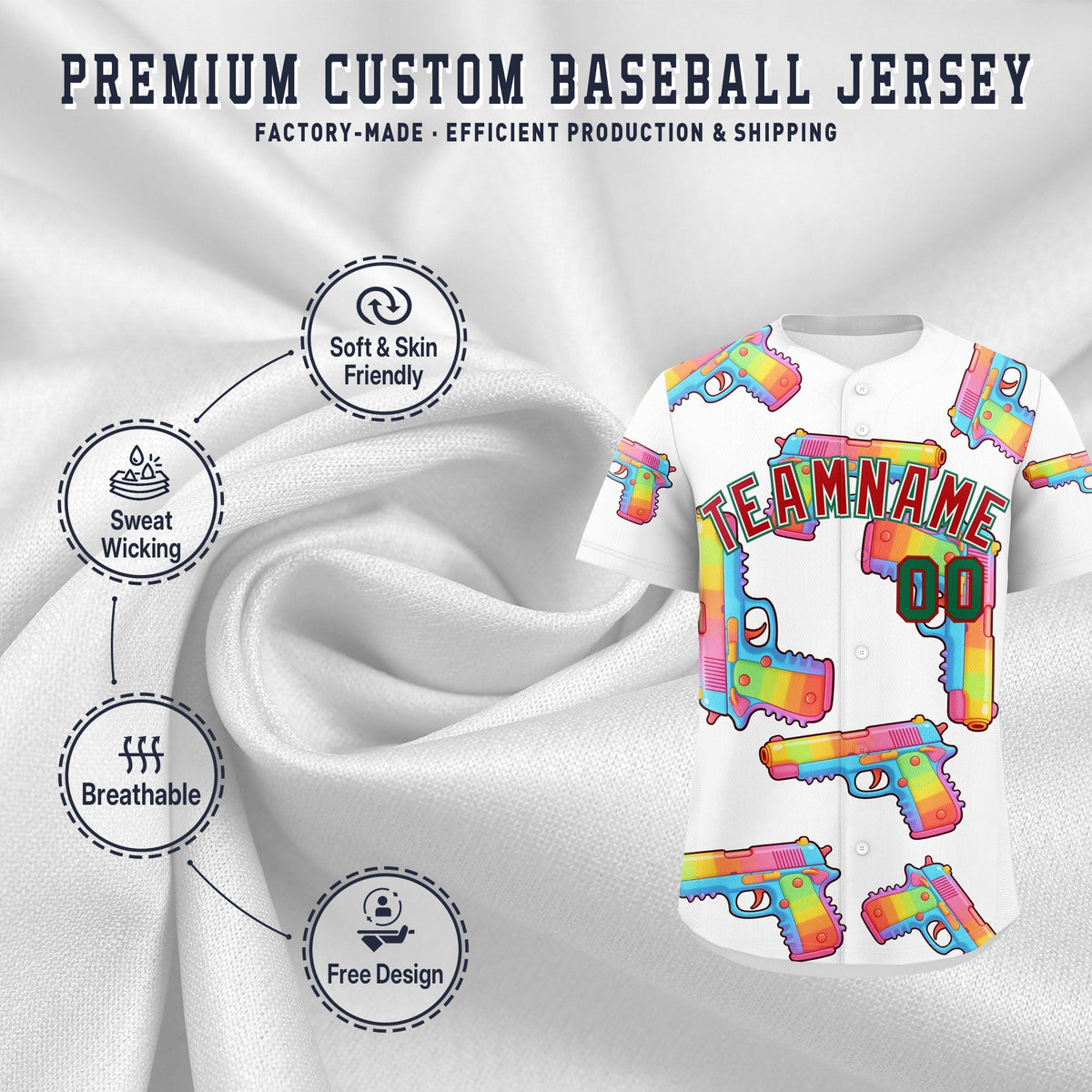 Custom Youth Baseball Jersey White Red Sugar-Coated Firepower Graffiti Pattern Street Style