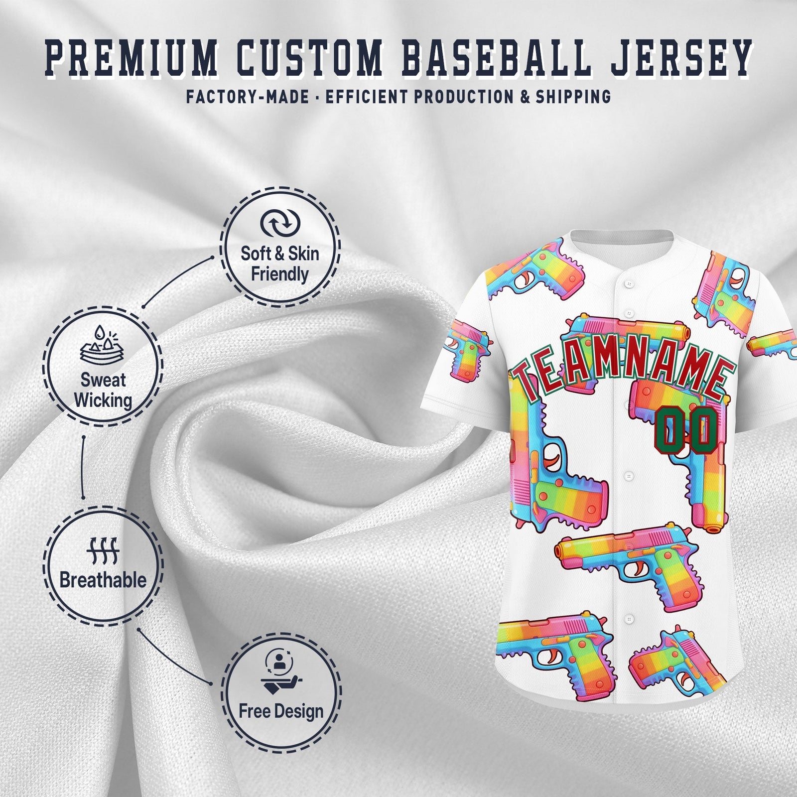 Custom Youth Baseball Jersey White Red Sugar-Coated Firepower Graffiti Pattern Street Style