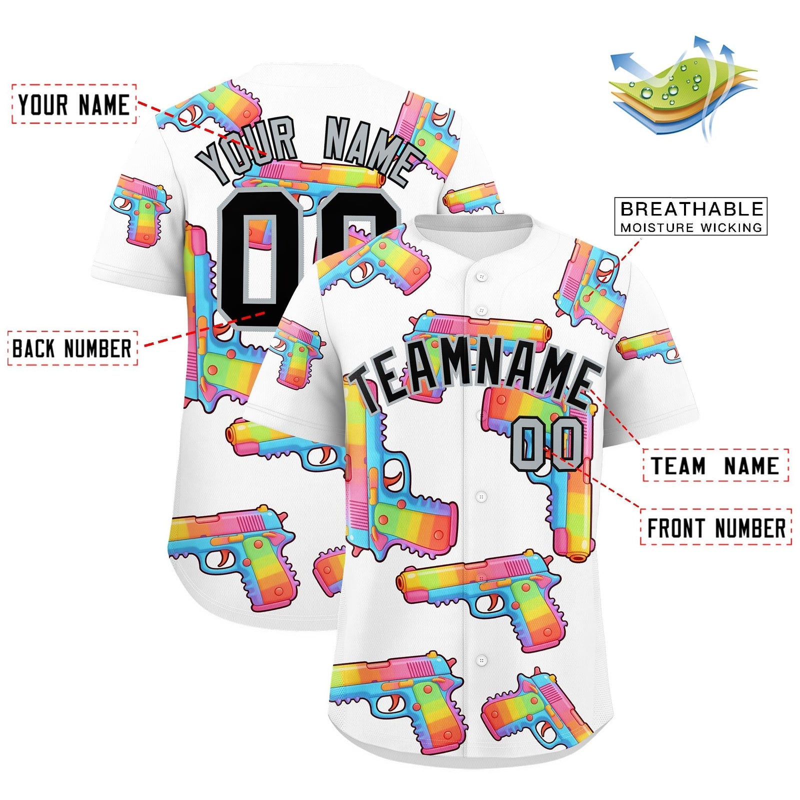 Custom Youth Baseball Jersey White Black Sugar-Coated Firepower Graffiti Pattern Hip-hop