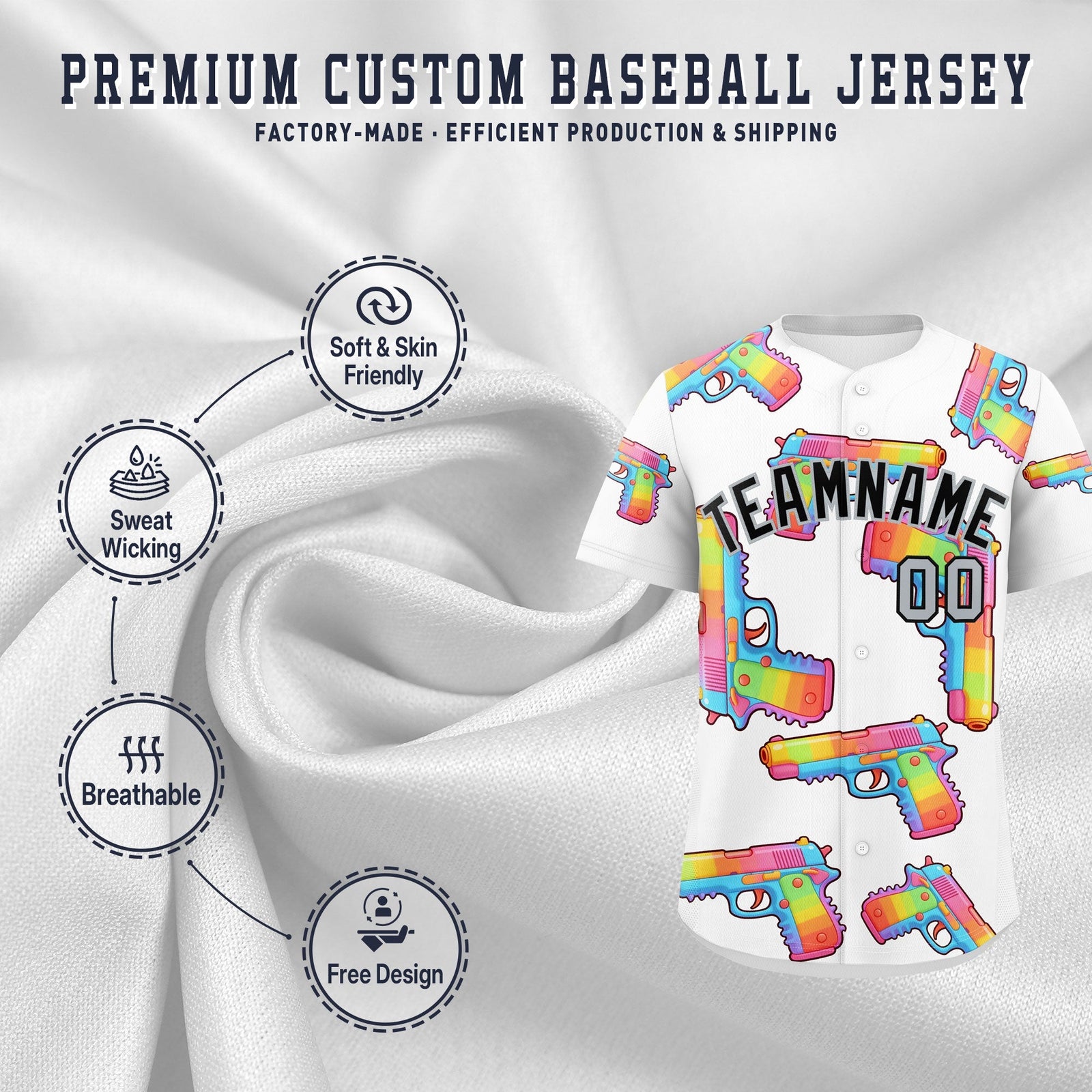 Custom Youth Baseball Jersey White Black Sugar-Coated Firepower Graffiti Pattern Hip-hop