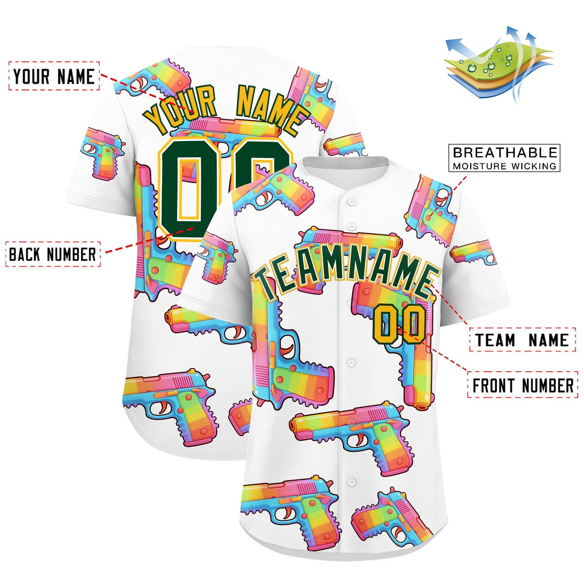 Custom Youth Baseball Jersey White Dark Green Sugar-Coated Firepower Graffiti Pattern Urban Fashion