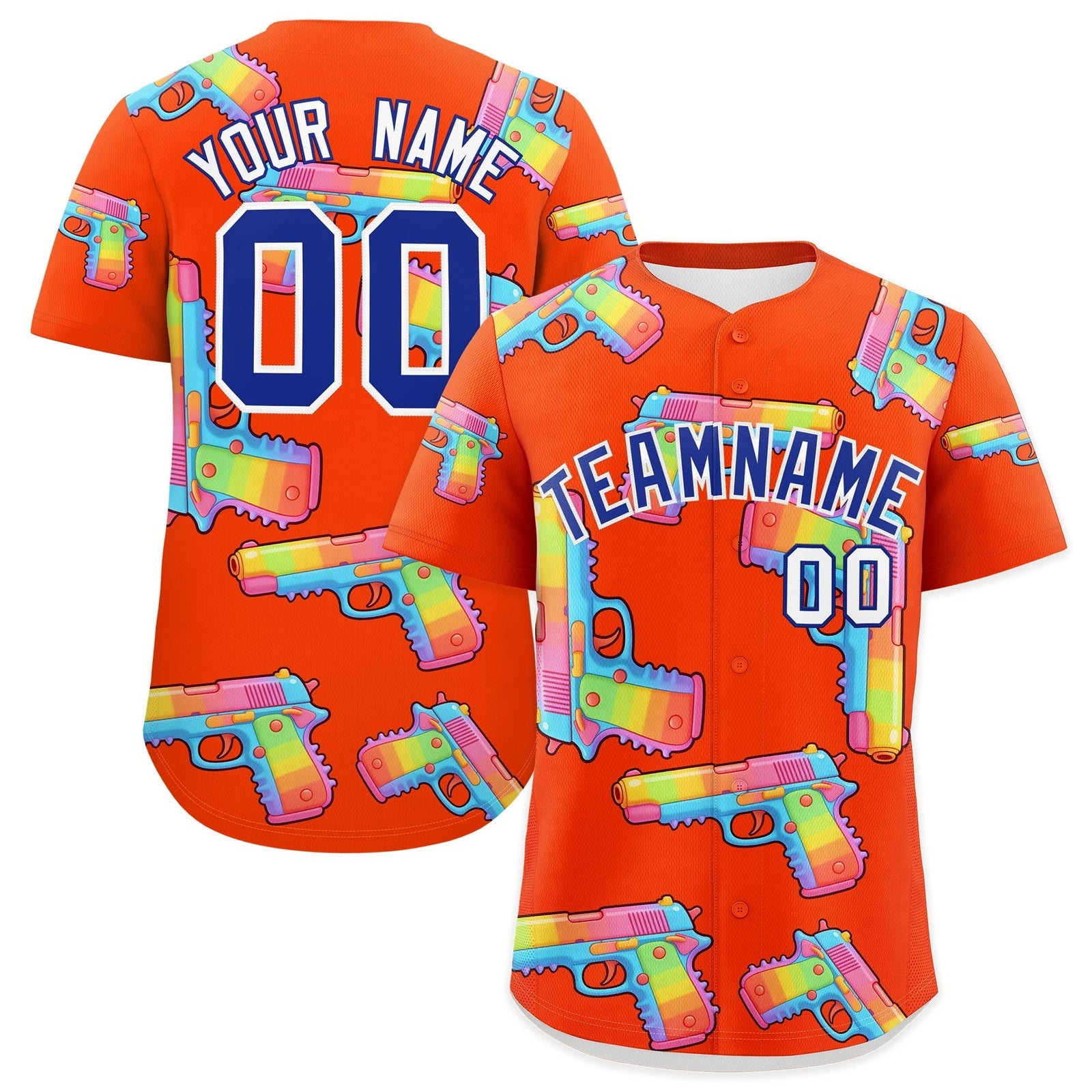 Custom Youth Baseball Jersey Orange Royal Blue Sugar-Coated Firepower Graffiti Pattern Urban Fashion