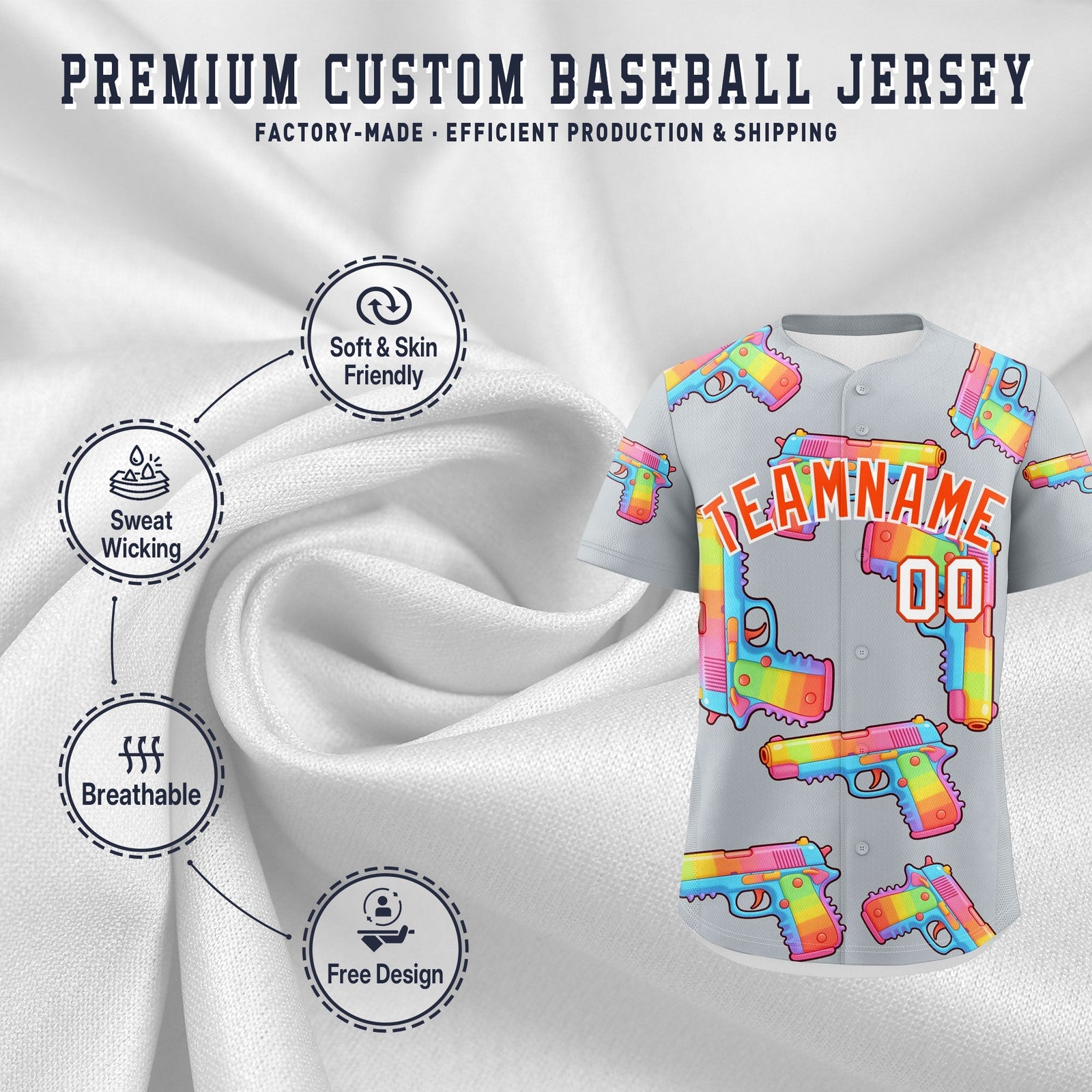 Custom Youth Baseball Jersey Silver Orange Sugar-Coated Firepower Graffiti Pattern Hip-hop