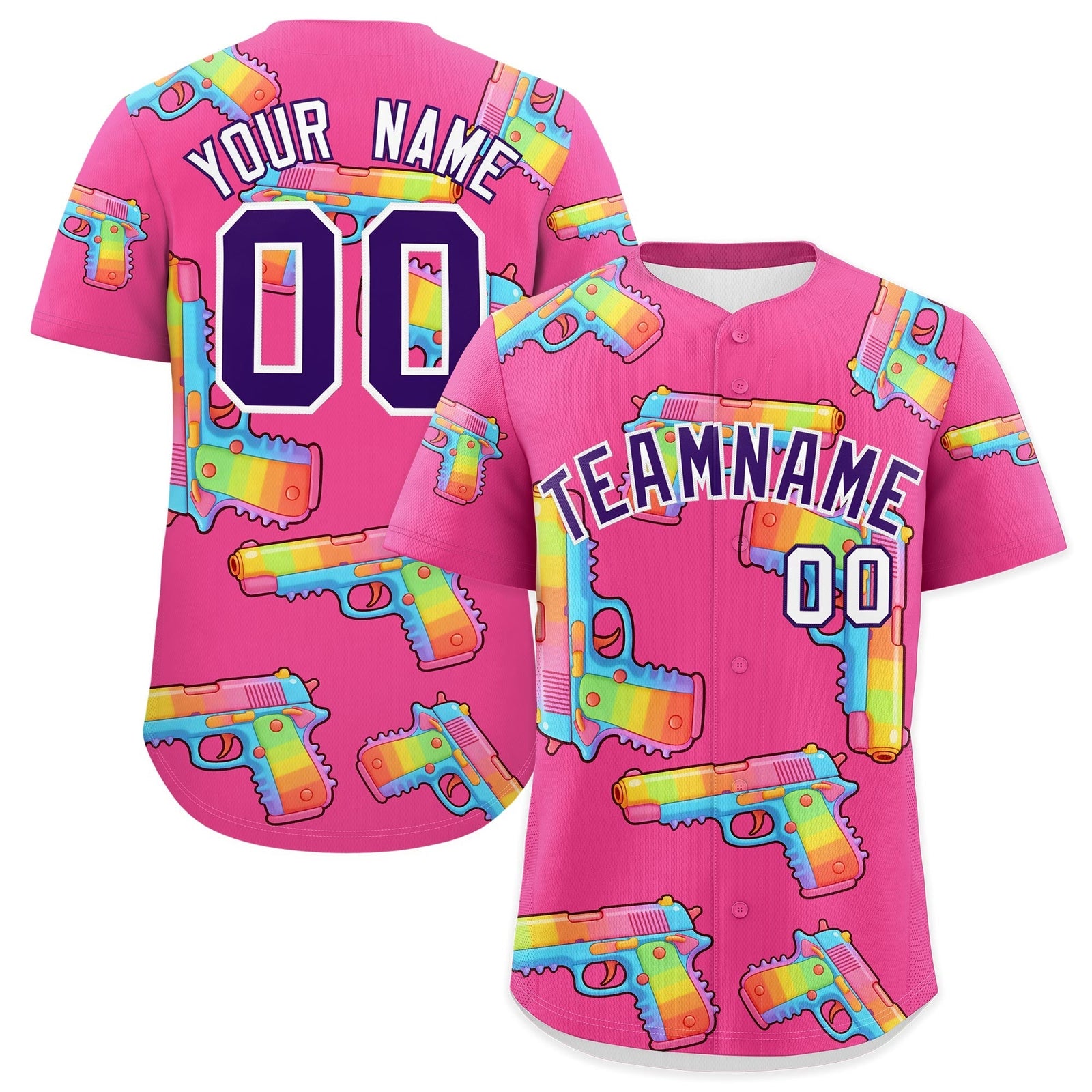 Custom Youth Baseball Jersey Pink Purple Sugar-Coated Firepower Graffiti Pattern Street Style