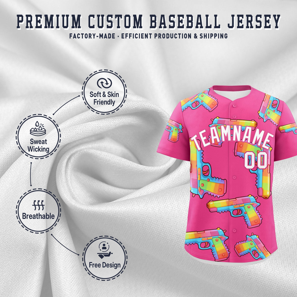 Custom Youth Baseball Jersey Pink White Sugar-Coated Firepower Graffiti Pattern Urban Fashion