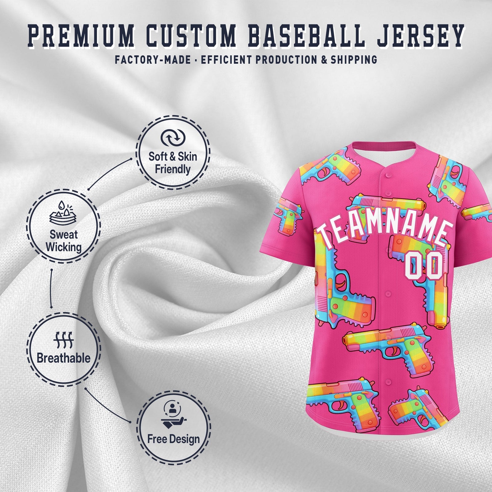 Custom Youth Baseball Jersey Pink White Sugar-Coated Firepower Graffiti Pattern Urban Fashion