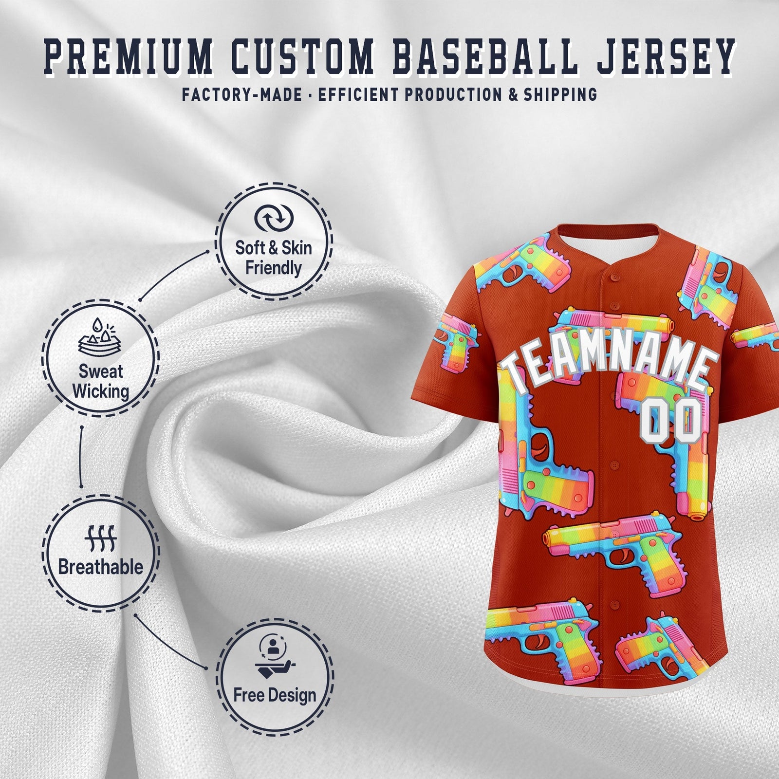 Custom Youth Baseball Jersey Dark Orange White Sugar-Coated Firepower Graffiti Pattern Urban Fashion