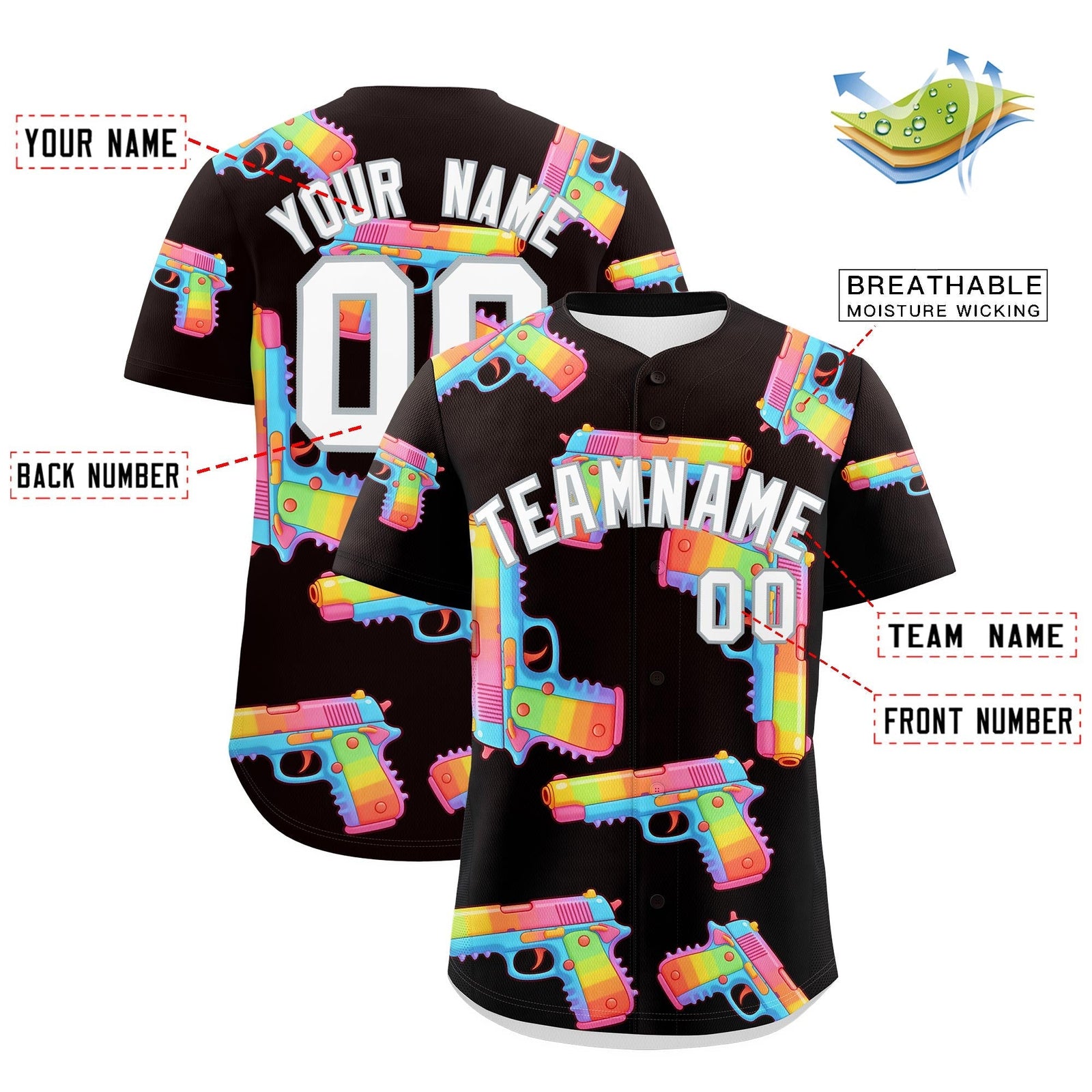 Custom Youth Baseball Jersey Brown White Sugar-Coated Firepower Graffiti Pattern Urban Fashion