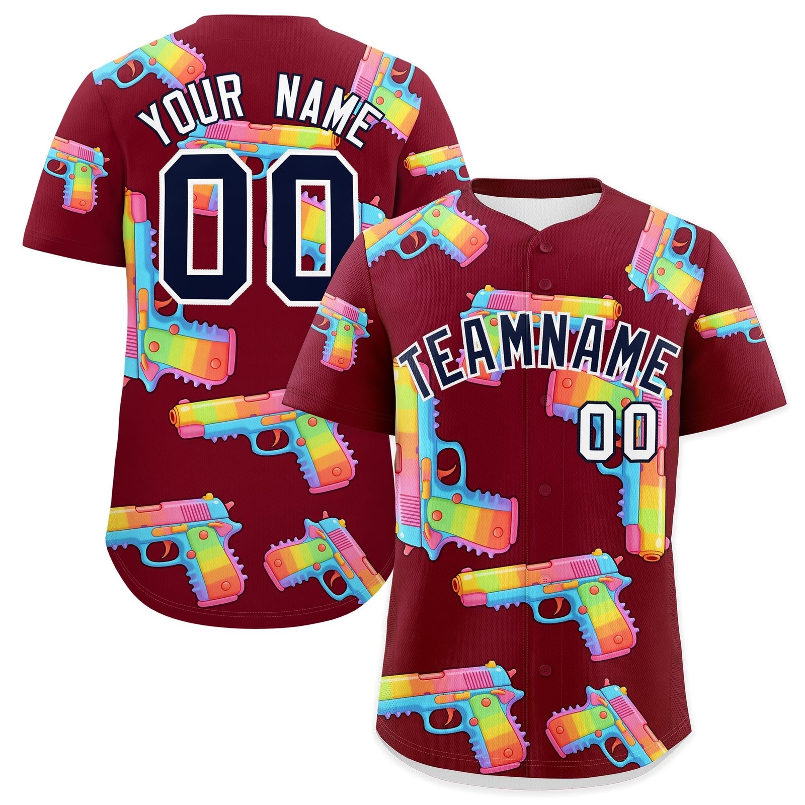Custom Youth Baseball Jersey Crimson Navy Sugar-Coated Firepower Graffiti Pattern Street Style