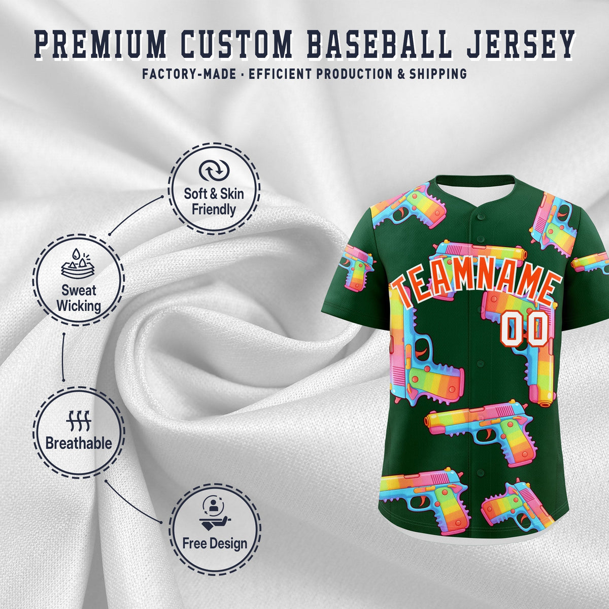 Custom Youth Baseball Jersey Dark Green Orange Sugar-Coated Firepower Graffiti Pattern Hip-hop