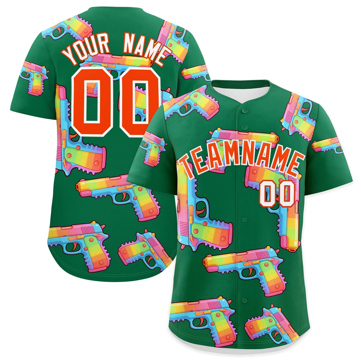 Custom Youth Baseball Jersey Kelly Green Orange Sugar-Coated Firepower Graffiti Pattern Street Style