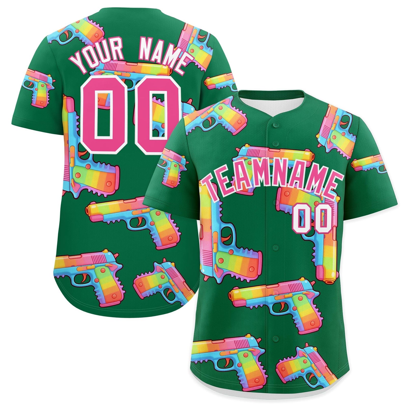 Custom Youth Baseball Jersey Kelly Green Pink Sugar-Coated Firepower Graffiti Pattern Hip-hop