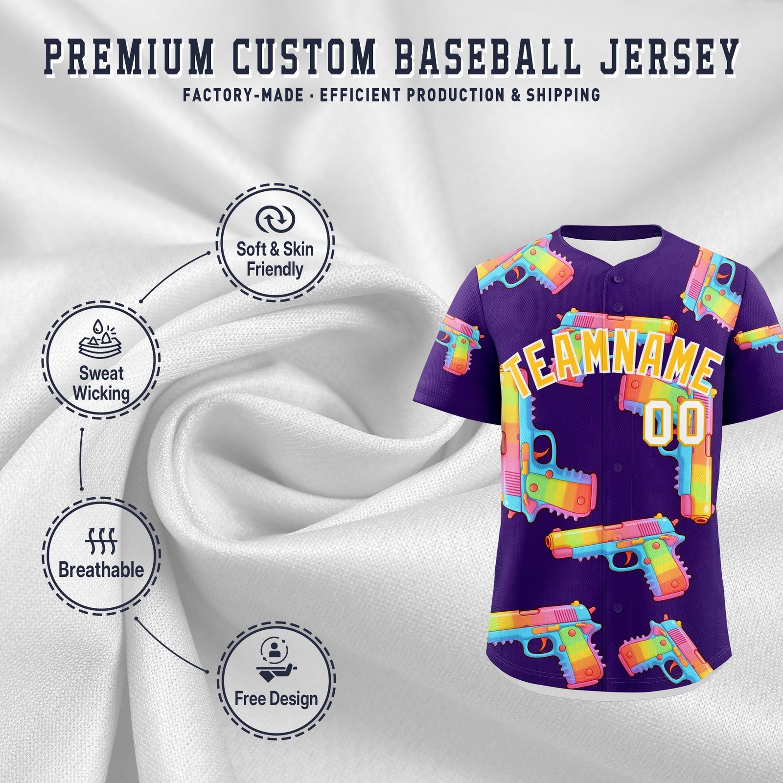 Custom Youth Baseball Jersey Purple Yellow Sugar-Coated Firepower Graffiti Pattern Street Style