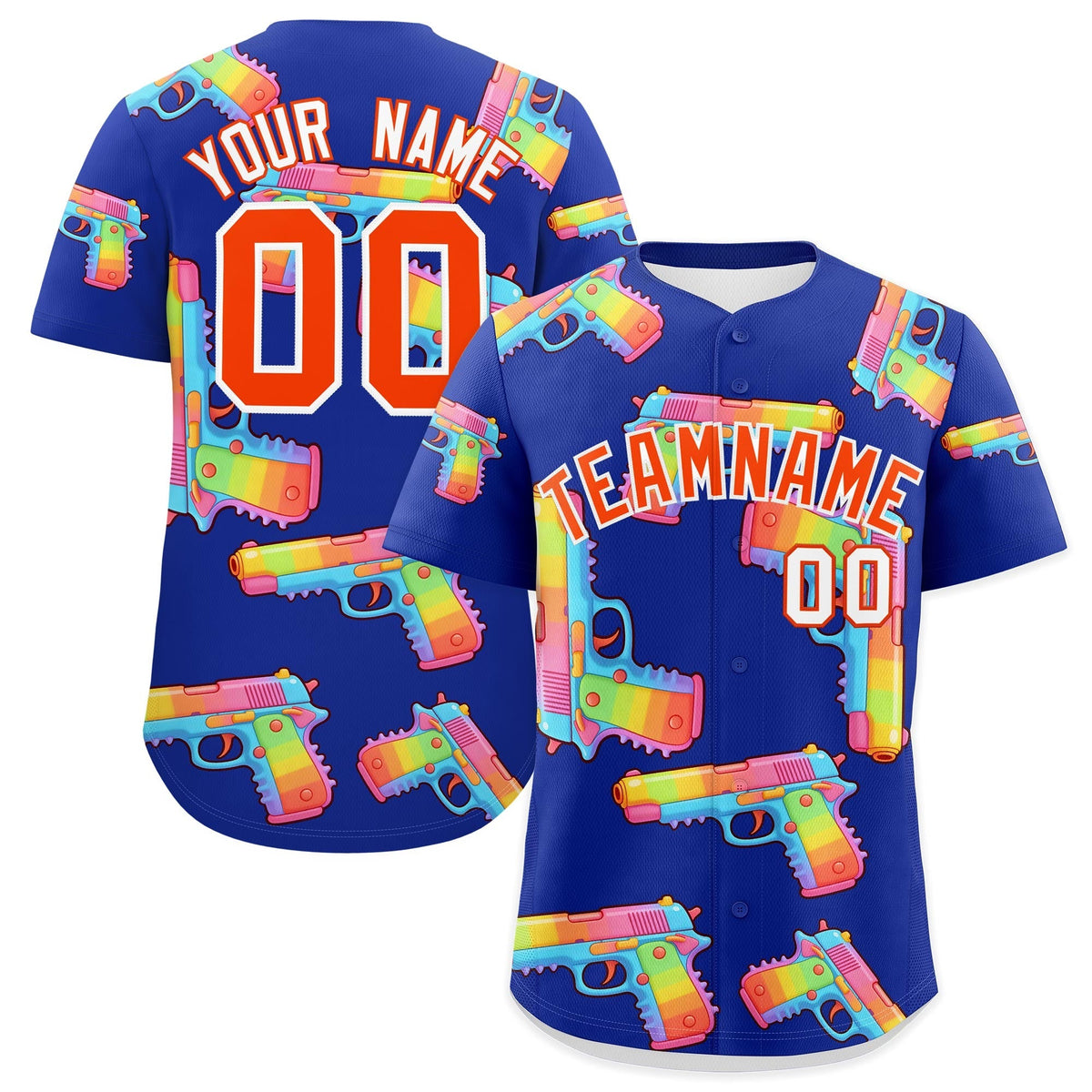 Custom Youth Baseball Jersey Royal Blue Orange Sugar-Coated Firepower Graffiti Pattern Street Style