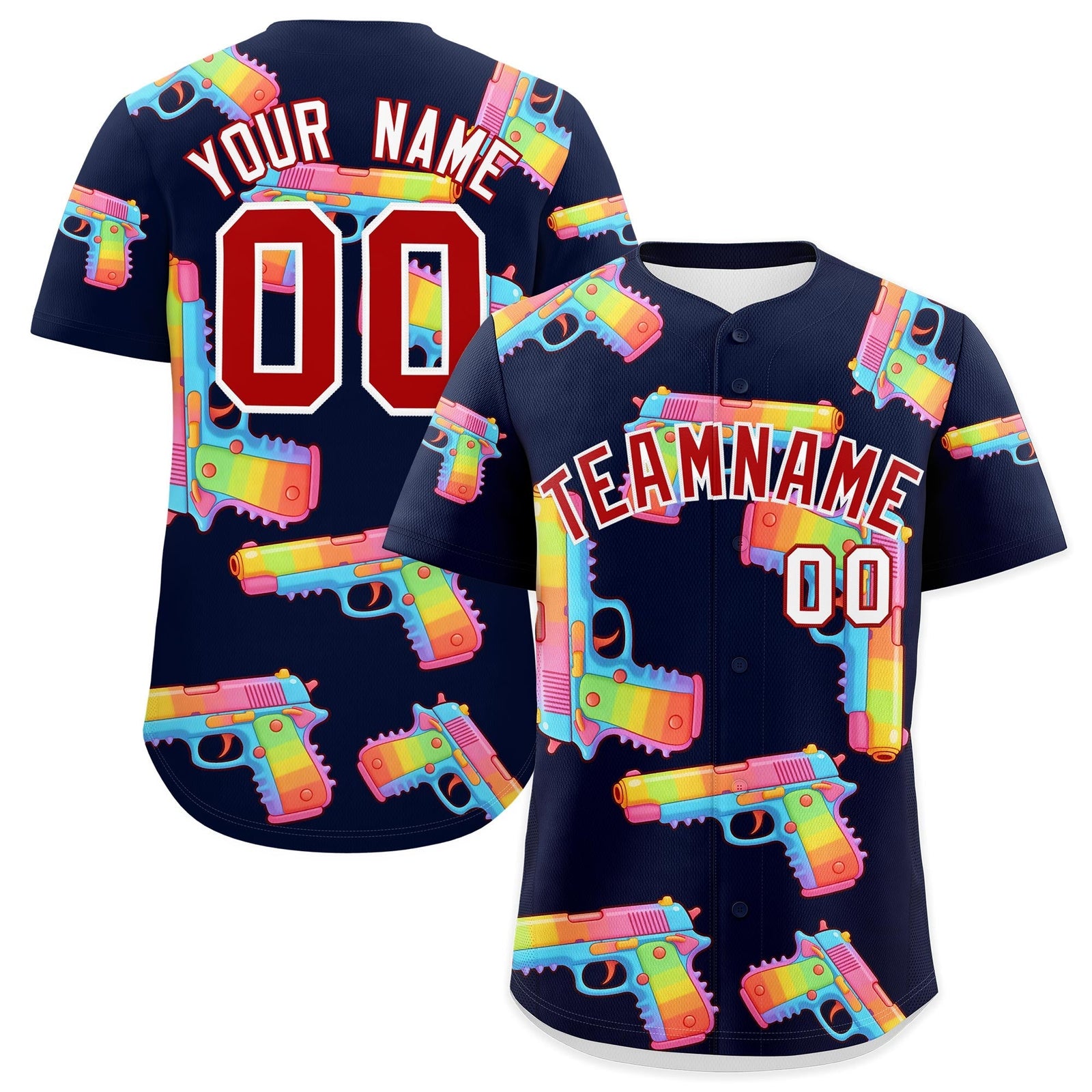 Custom Youth Baseball Jersey Navy Red Sugar-Coated Firepower Graffiti Pattern Street Style