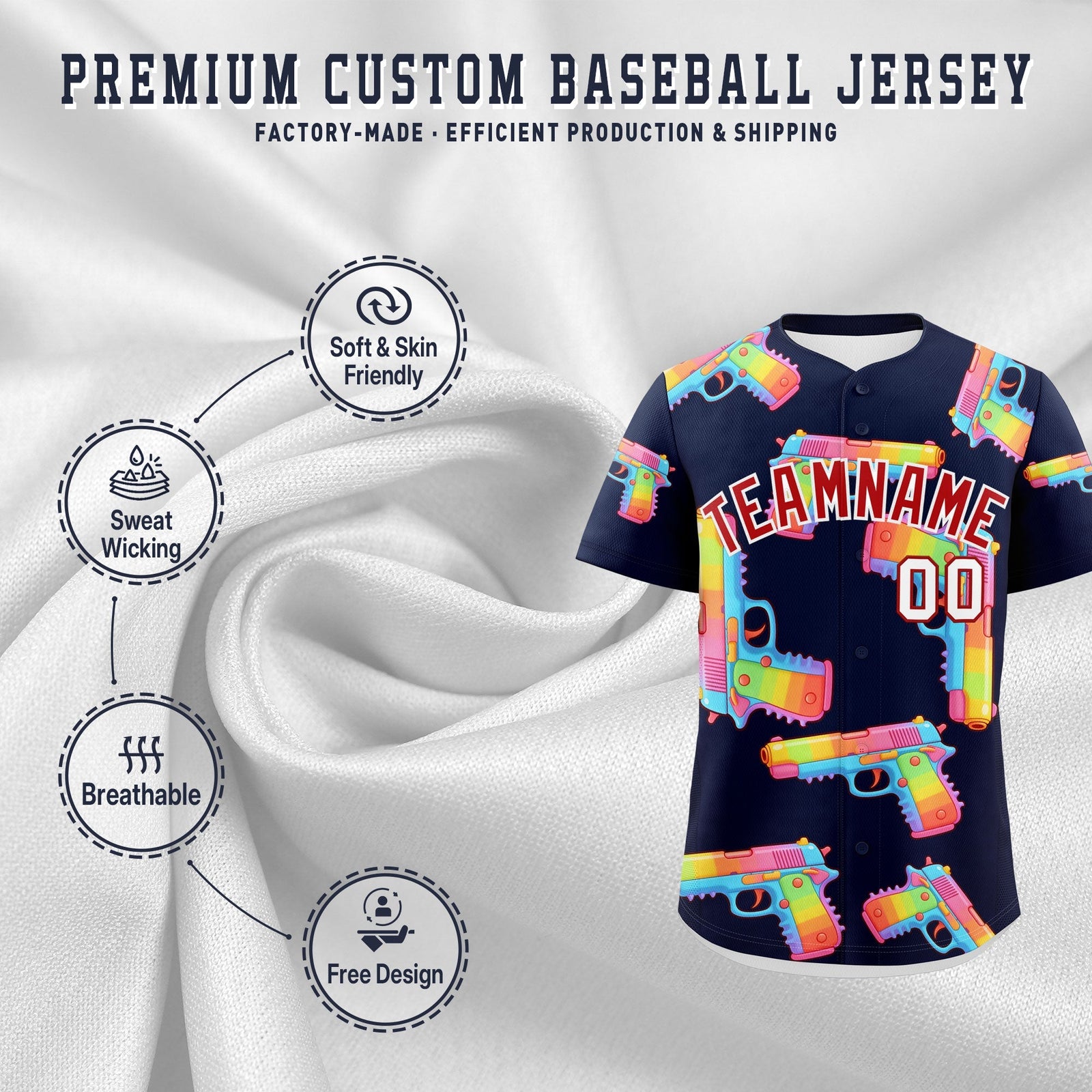 Custom Youth Baseball Jersey Navy Red Sugar-Coated Firepower Graffiti Pattern Street Style