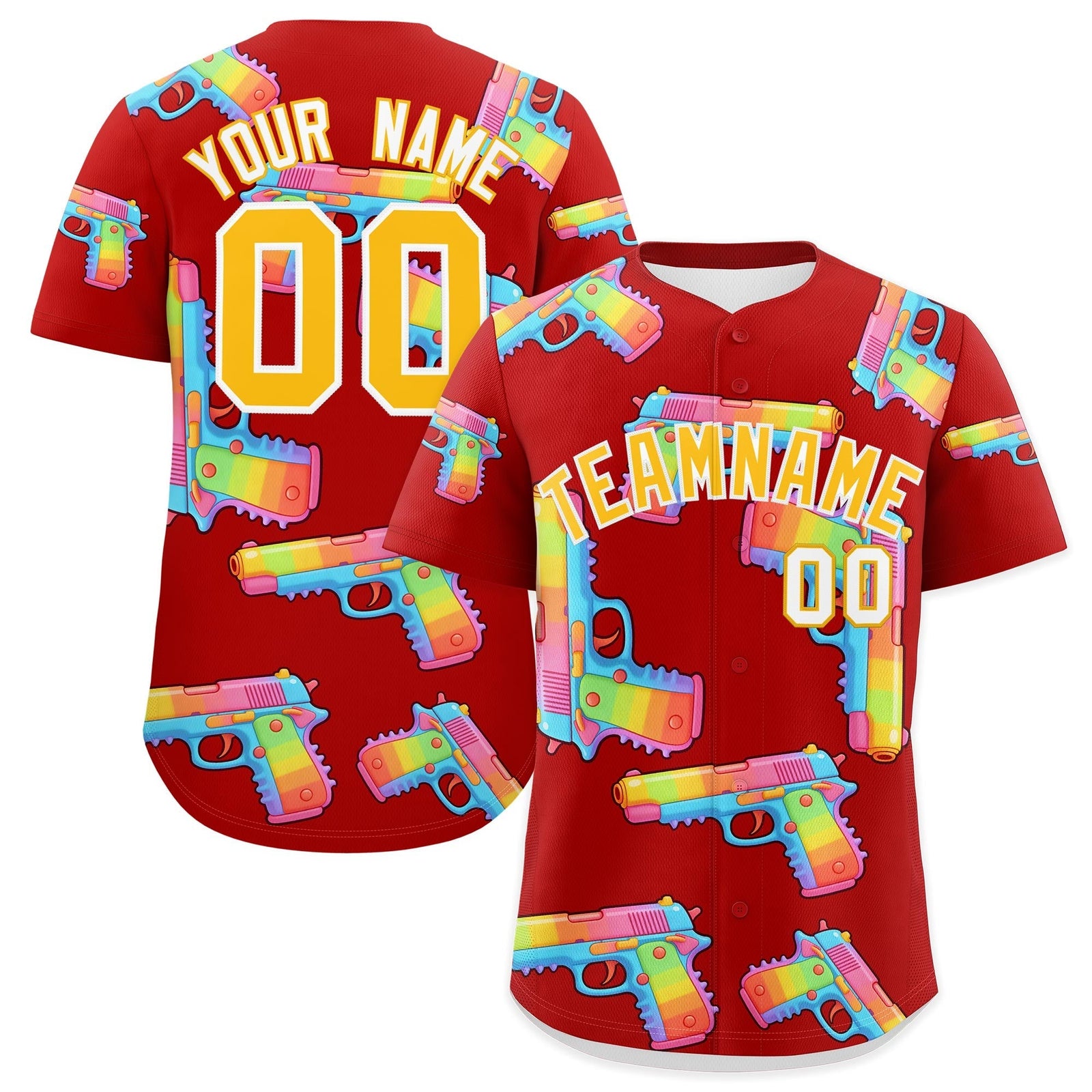 Custom Youth Baseball Jersey Red Yellow Sugar-Coated Firepower Graffiti Pattern Urban Fashion