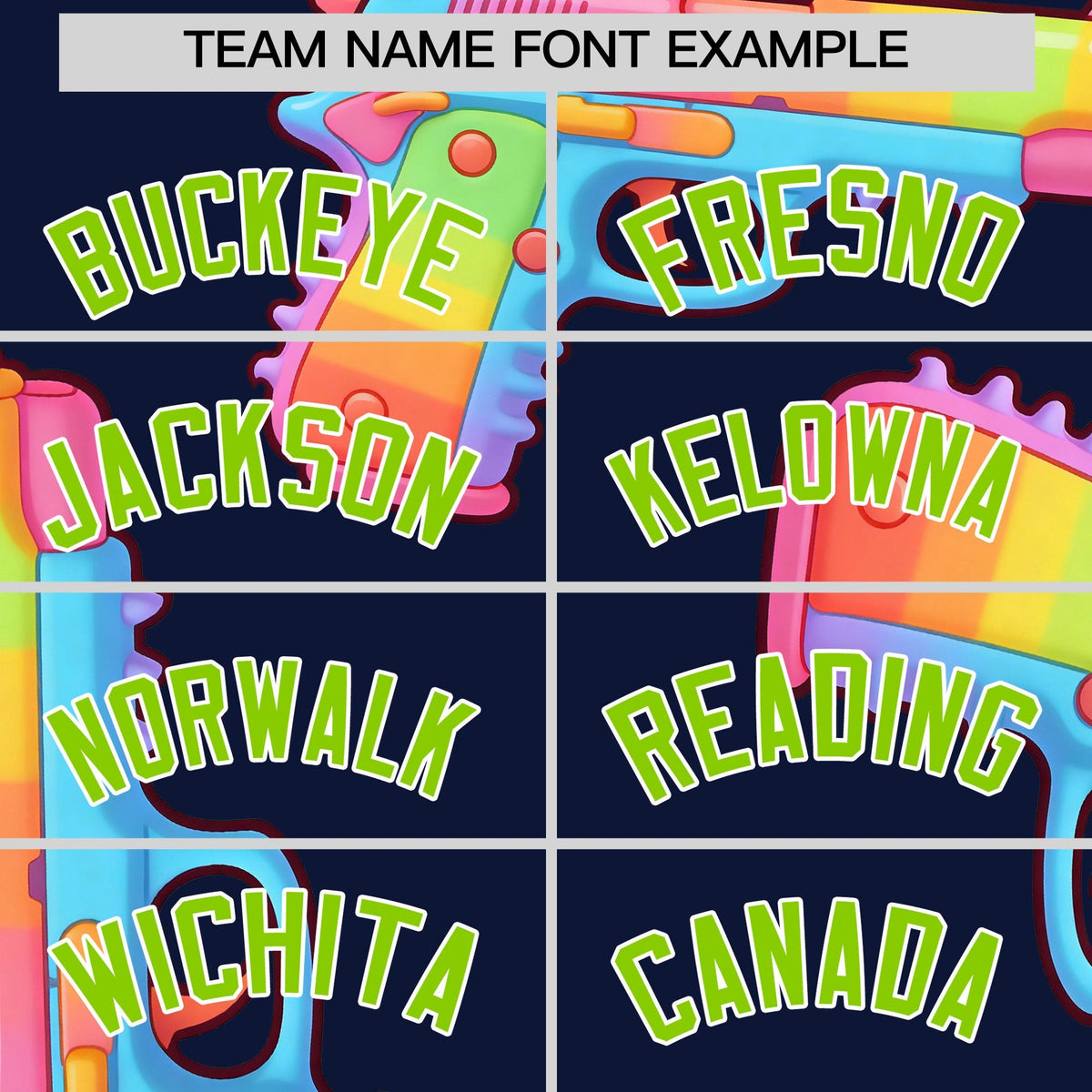 Custom Youth Baseball Jersey Navy Neon Green Sugar-Coated Firepower Graffiti Pattern Street Style