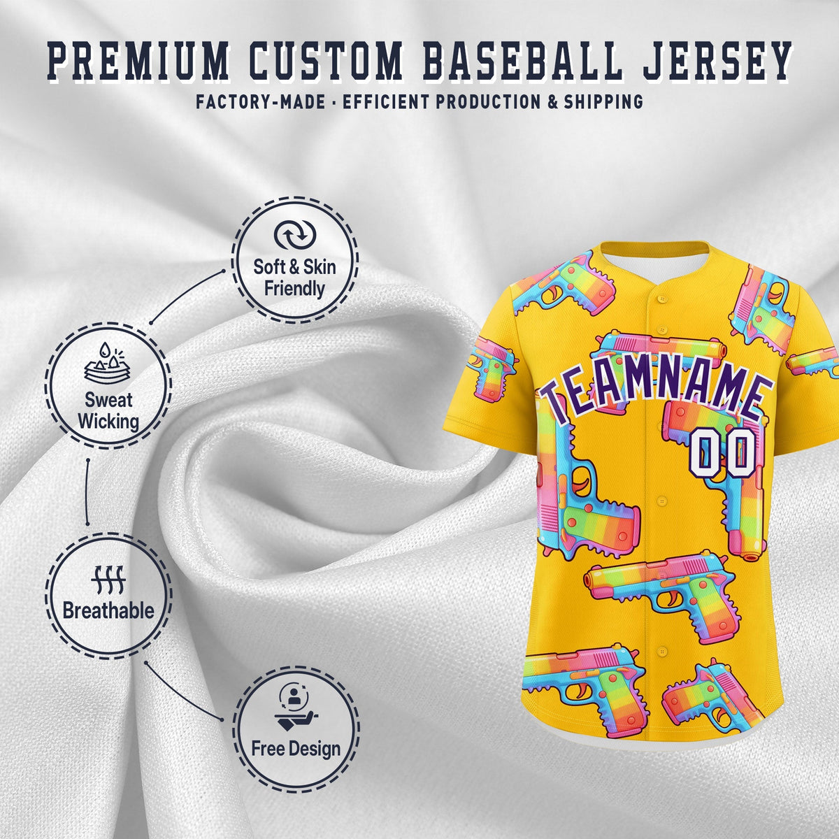 Custom Youth Baseball Jersey Yellow Purple Sugar-Coated Firepower Graffiti Pattern Urban Fashion
