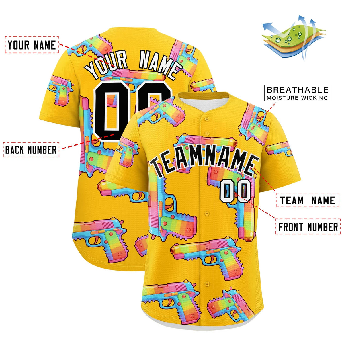 Custom Youth Baseball Jersey Yellow Black Sugar-Coated Firepower Graffiti Pattern Hip-hop