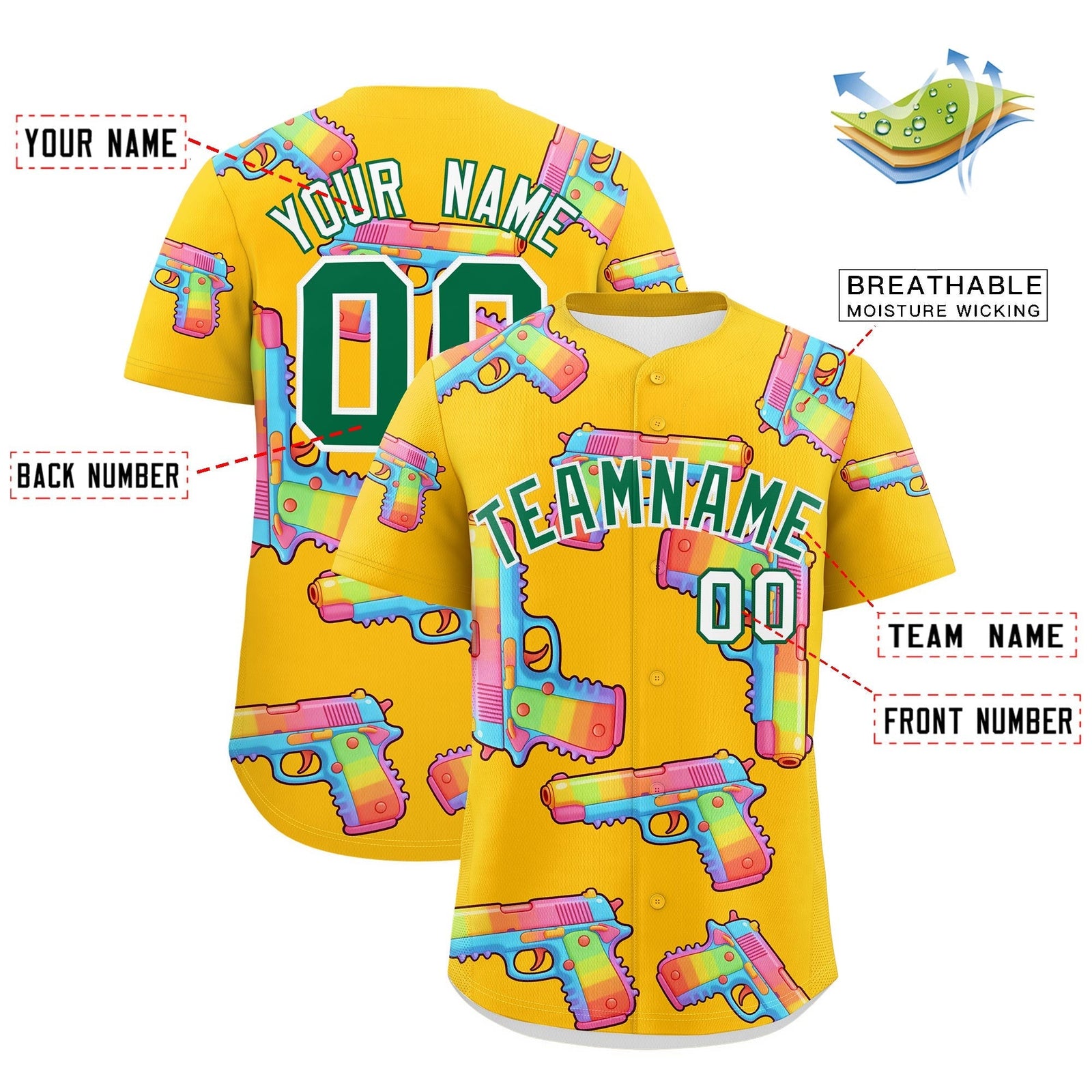 Custom Youth Baseball Jersey Yellow Kelly Green Sugar-Coated Firepower Graffiti Pattern Urban Fashion