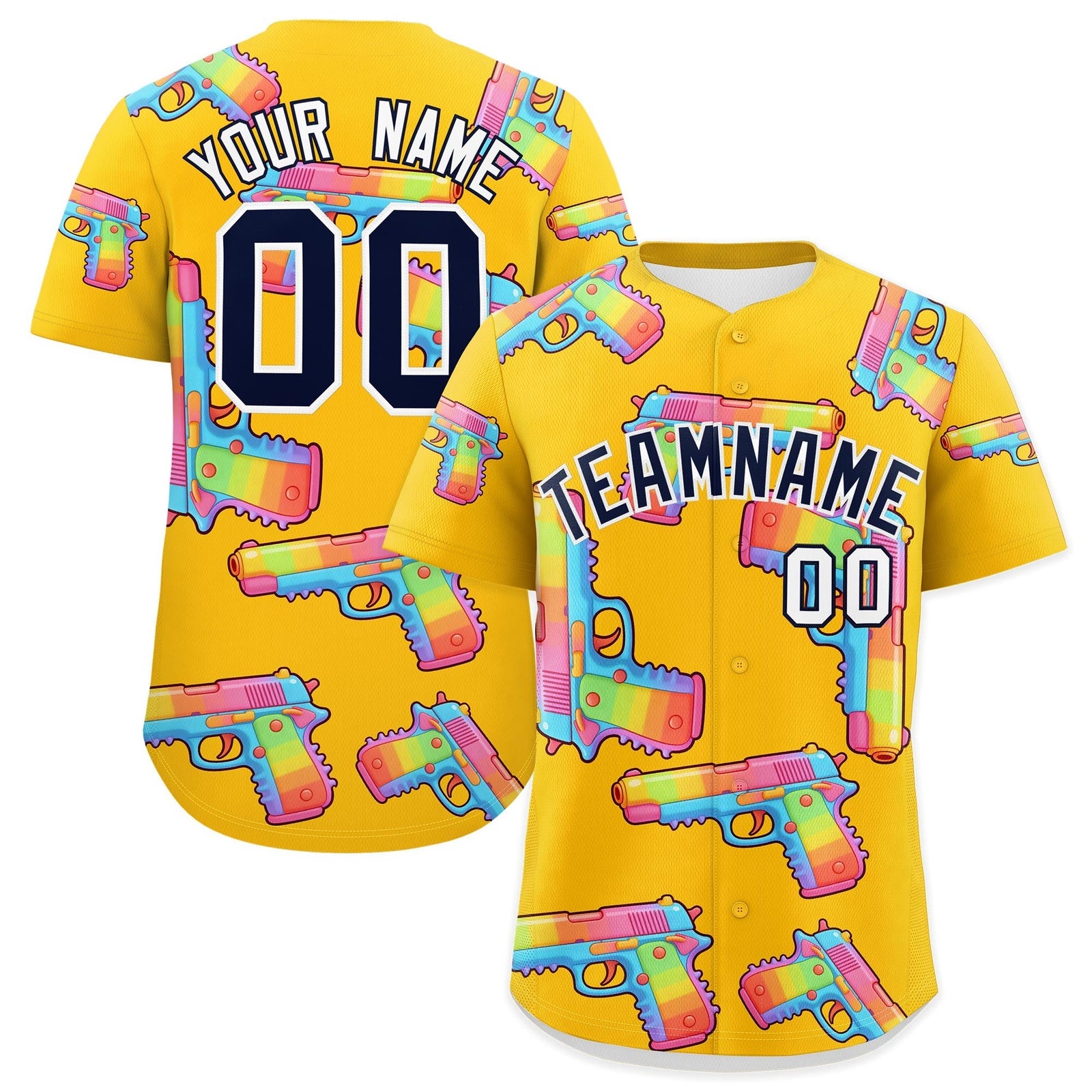 Custom Youth Baseball Jersey Yellow Navy Sugar-Coated Firepower Graffiti Pattern Street Style