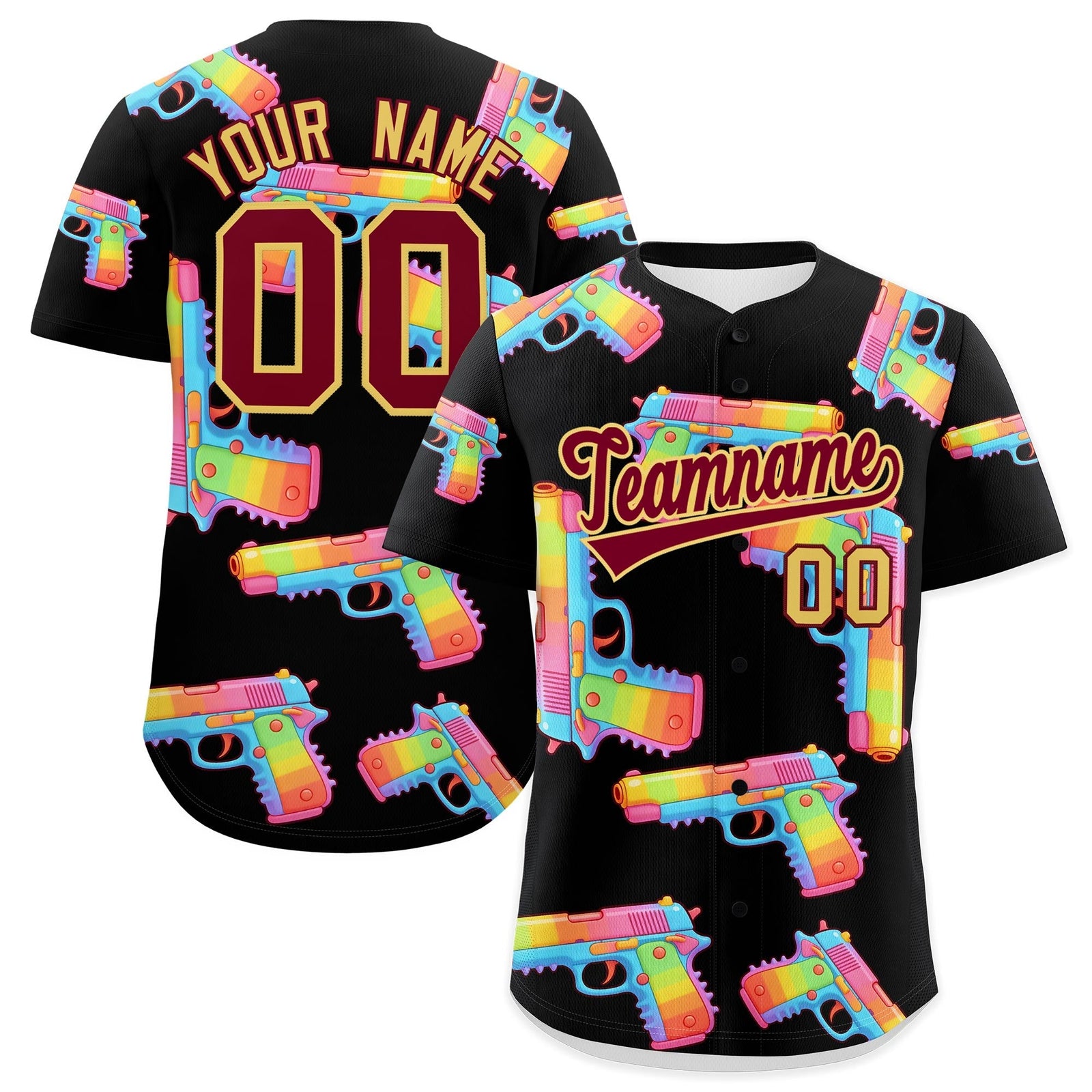 Custom Youth Baseball Jersey Black Crimson Sugar-Coated Firepower Graffiti Pattern Hip-hop