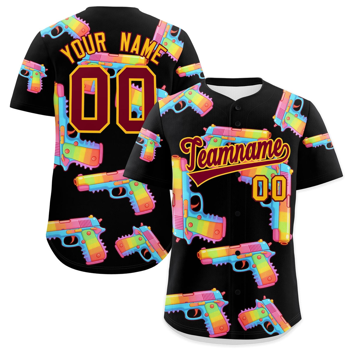 Custom Youth Baseball Jersey Black Crimson Sugar-Coated Firepower Graffiti Pattern Urban Fashion