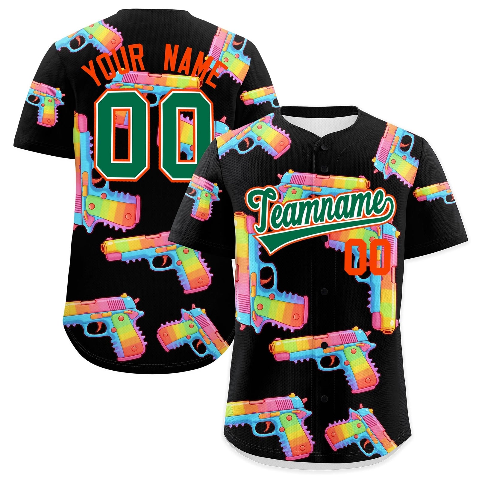 Custom Youth Baseball Jersey Black Kelly Green Sugar-Coated Firepower Graffiti Pattern Hip-hop