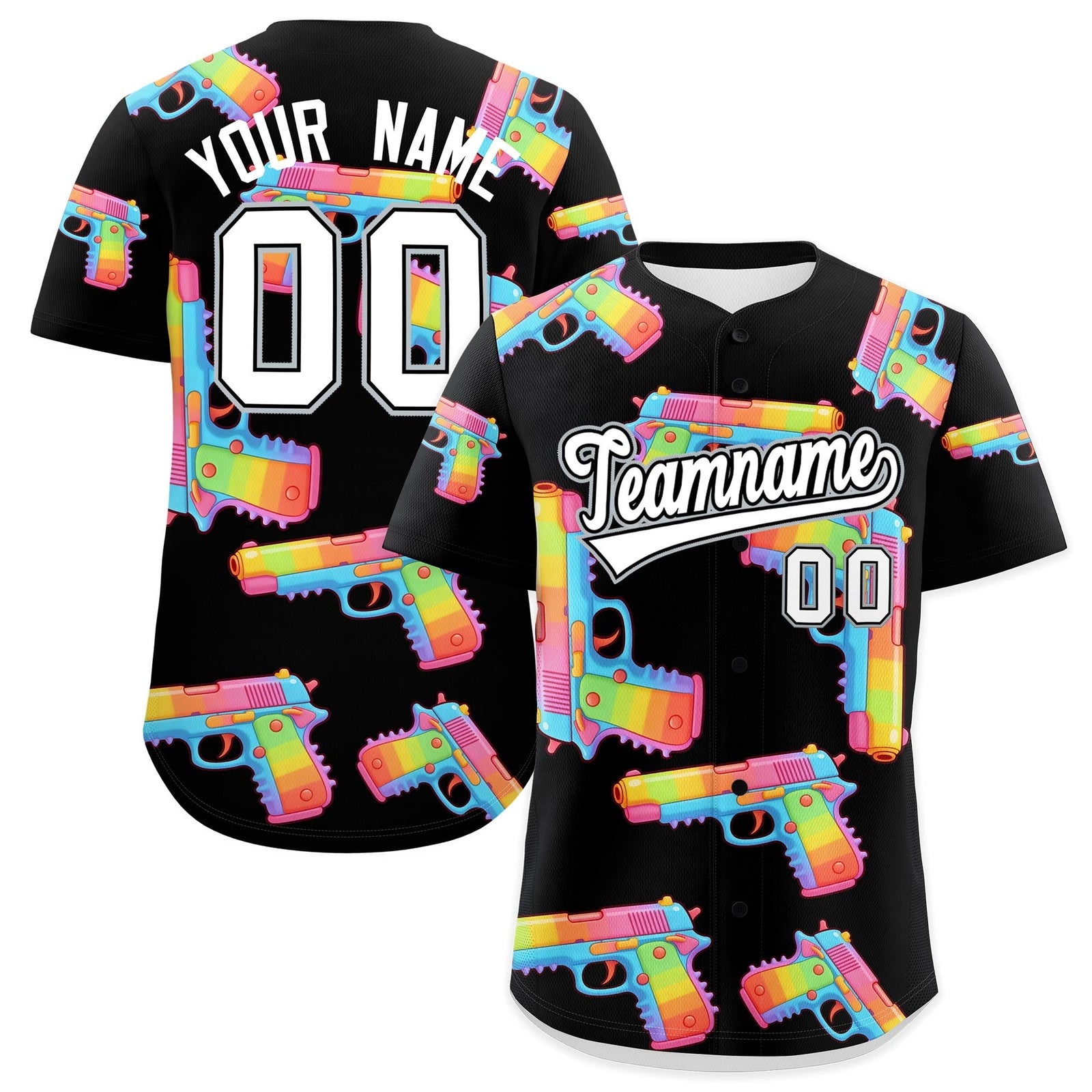 Custom Youth Baseball Jersey Black White Sugar-Coated Firepower Graffiti Pattern Street Style