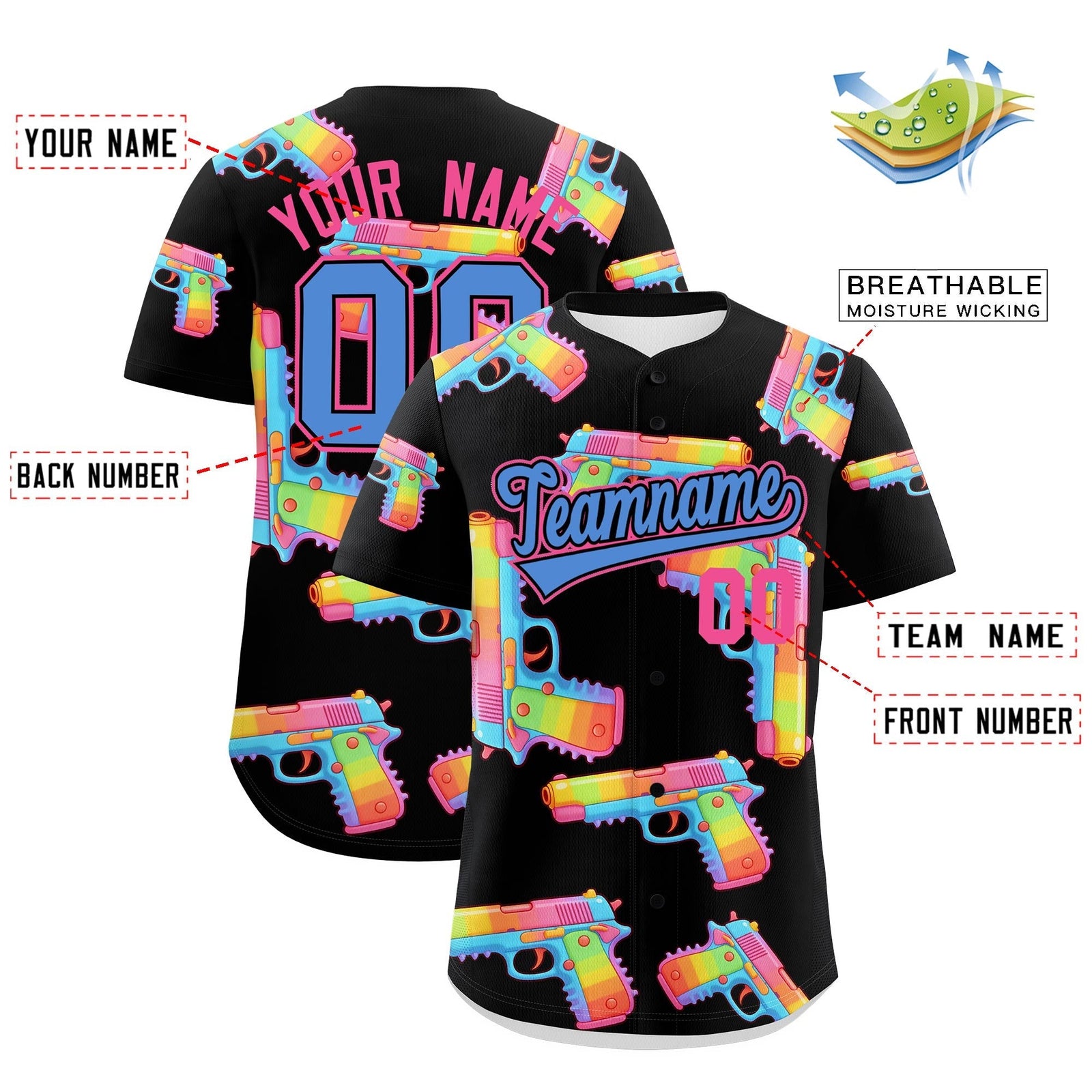 Custom Youth Baseball Jersey Black Powder Blue Sugar-Coated Firepower Graffiti Pattern Hip-hop