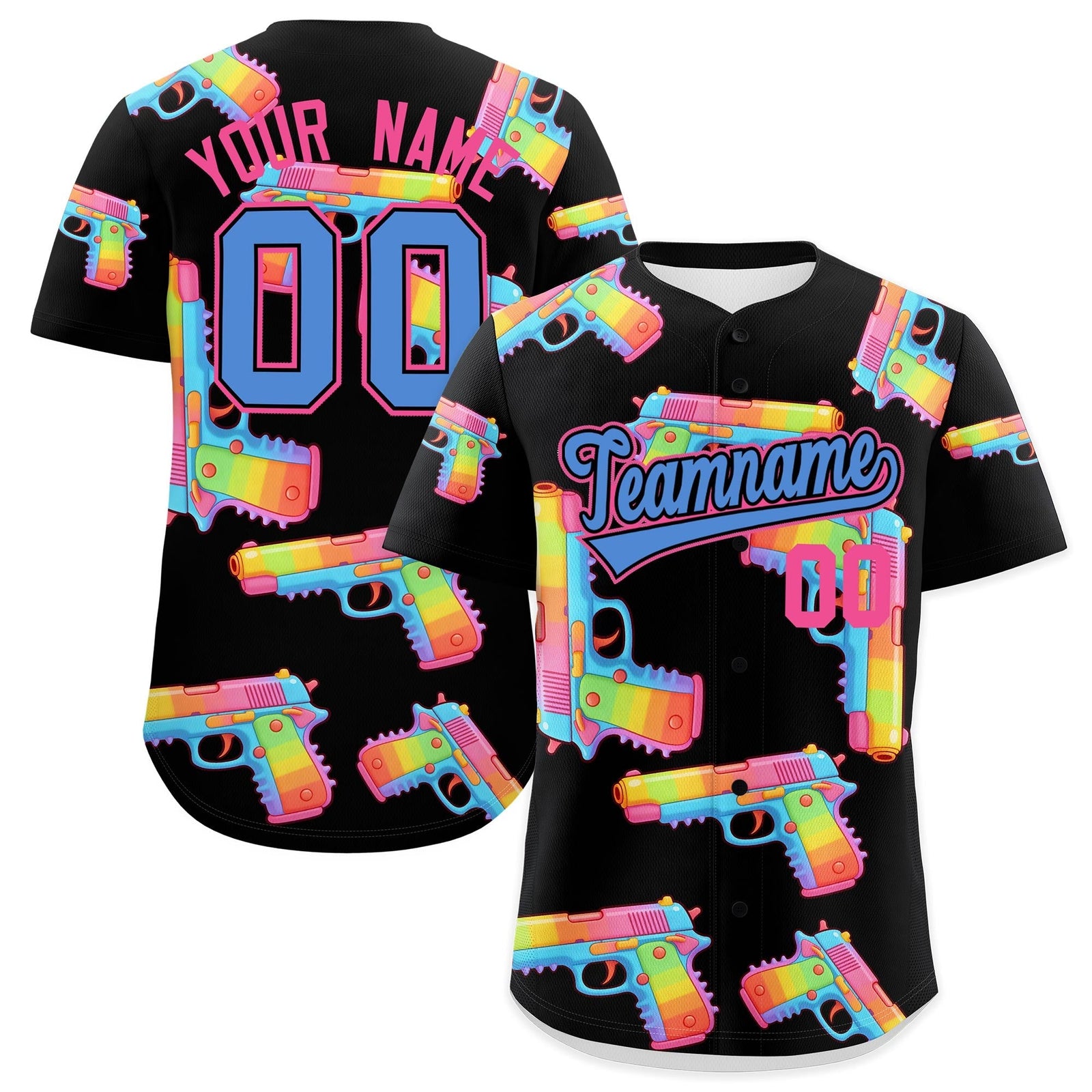 Custom Youth Baseball Jersey Black Powder Blue Sugar-Coated Firepower Graffiti Pattern Hip-hop