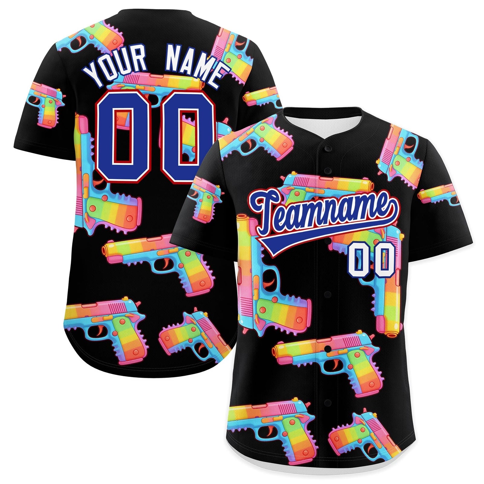 Custom Youth Baseball Jersey Black Royal Blue Sugar-Coated Firepower Graffiti Pattern Street Style
