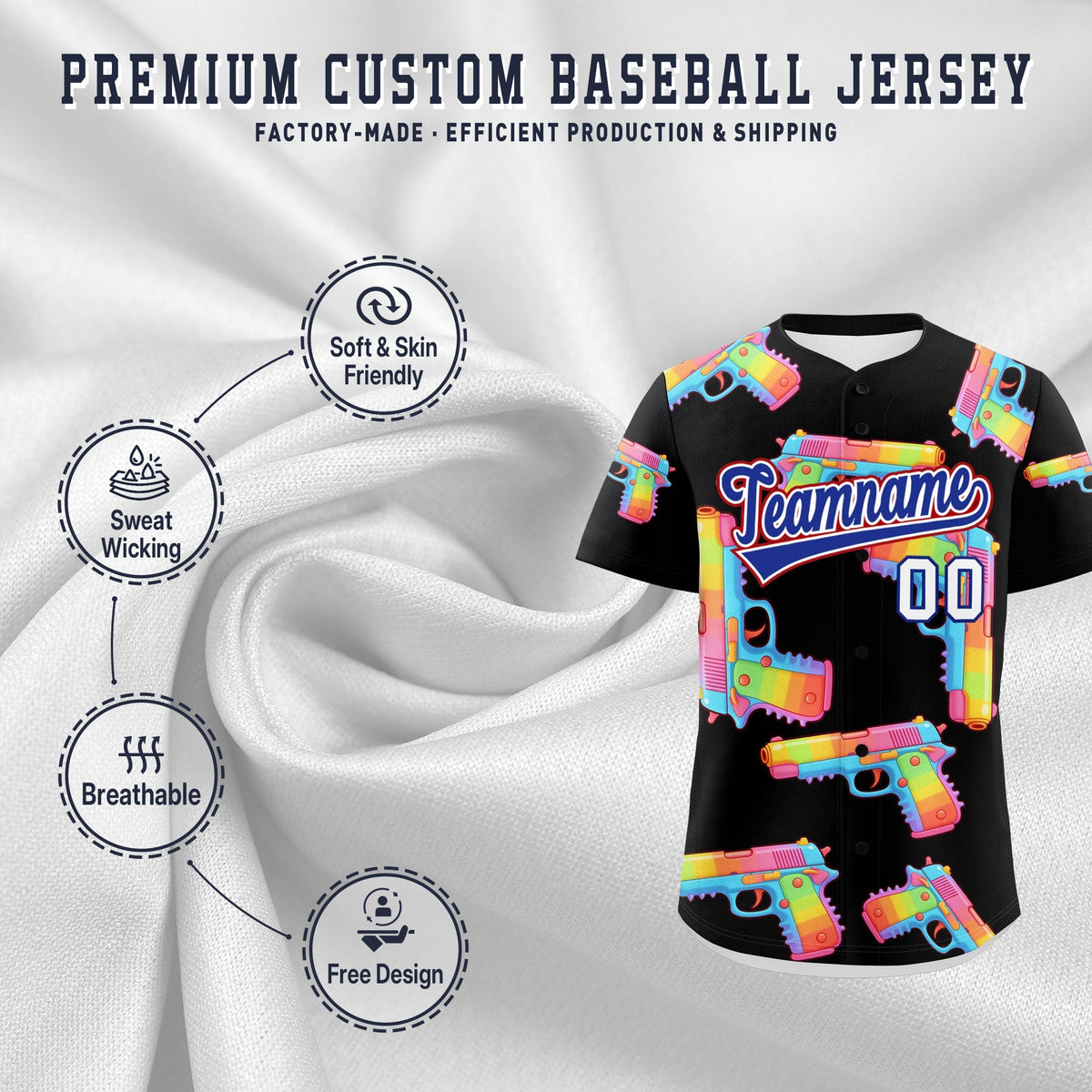 Custom Youth Baseball Jersey Black Royal Blue Sugar-Coated Firepower Graffiti Pattern Street Style