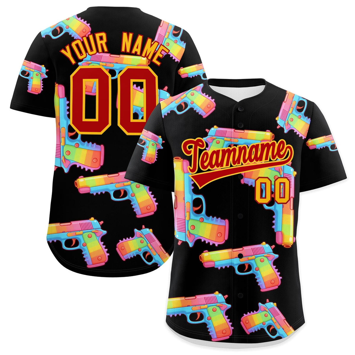 Custom Youth Baseball Jersey Black Red Sugar-Coated Firepower Graffiti Pattern Hip-hop