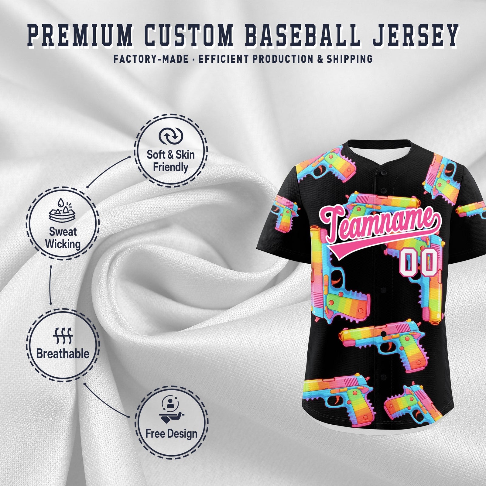 Custom Youth Baseball Jersey Black Pink Sugar-Coated Firepower Graffiti Pattern Hip-hop