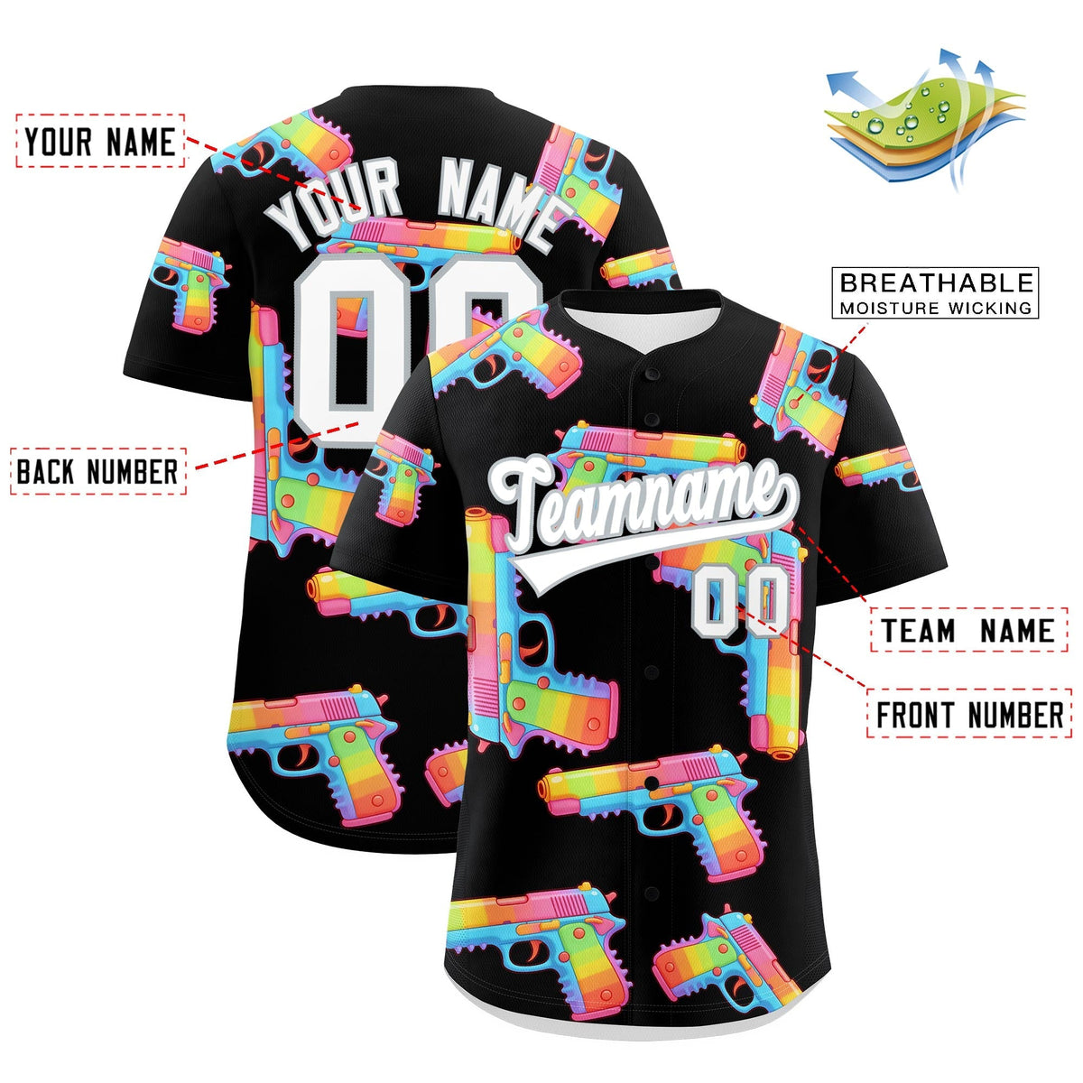 Custom Youth Baseball Jersey Black White Sugar-Coated Firepower Graffiti Pattern Hip-hop