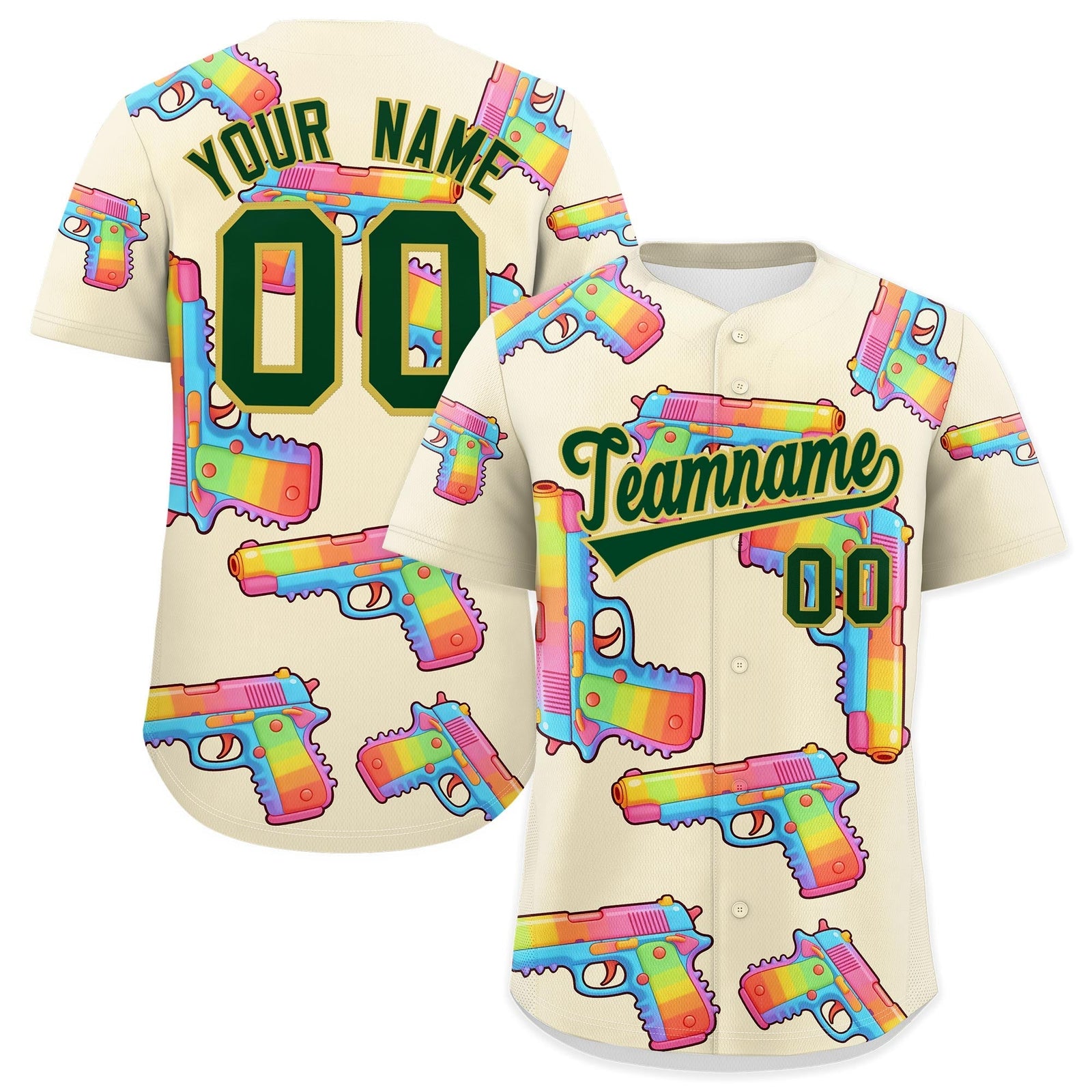 Custom Youth Baseball Jersey Cream Dark Green Sugar-Coated Firepower Graffiti Pattern Urban Fashion