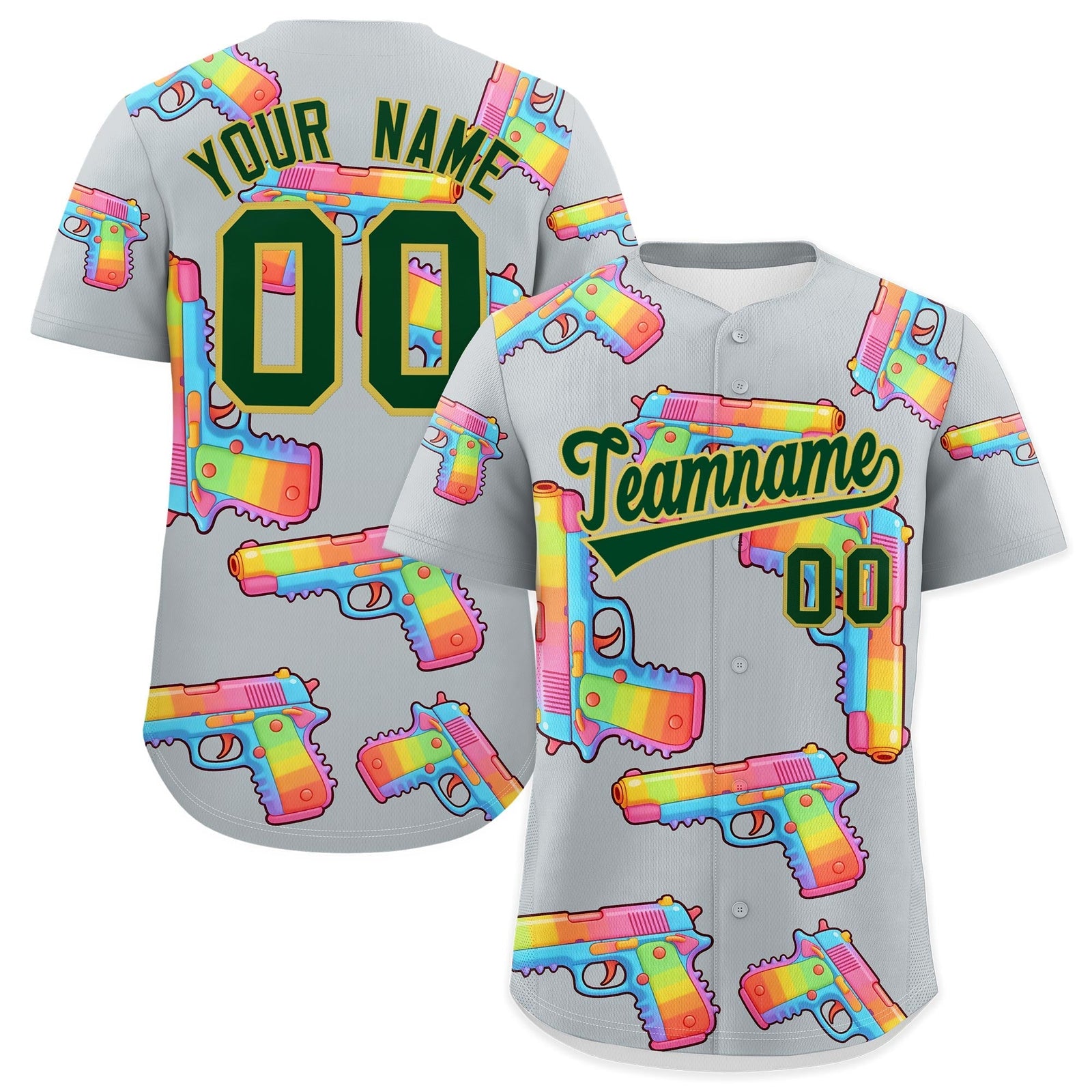 Custom Youth Baseball Jersey Silver Dark Green Sugar-Coated Firepower Graffiti Pattern Hip-hop