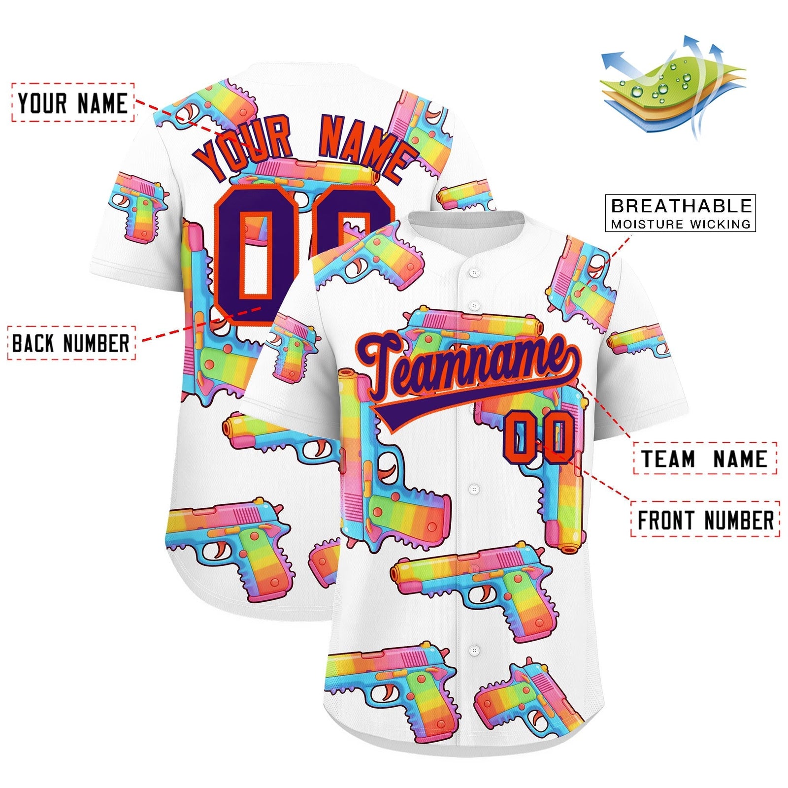 Custom Youth Baseball Jersey White Purple Sugar-Coated Firepower Graffiti Pattern Street Style
