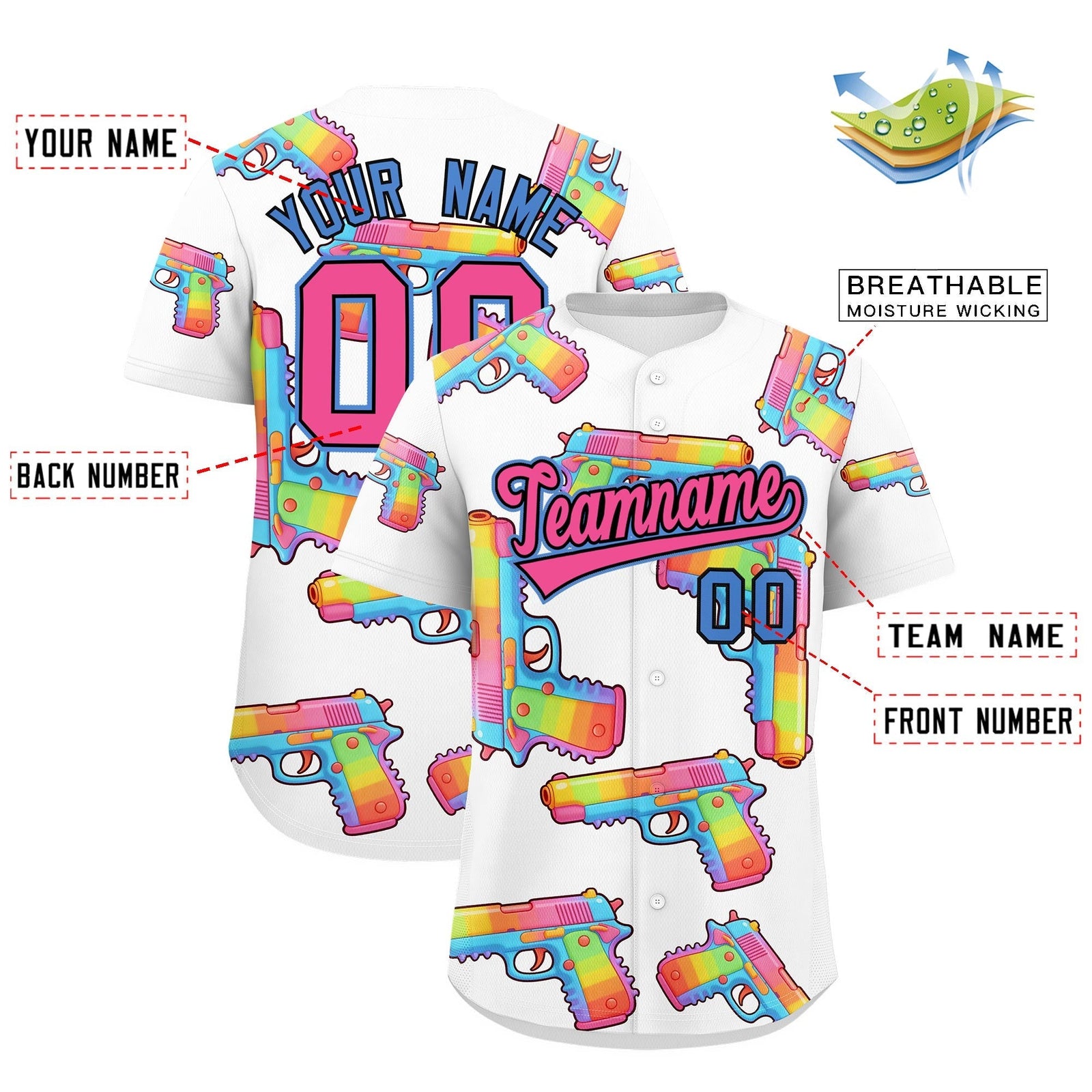 Custom Youth Baseball Jersey White Pink Sugar-Coated Firepower Graffiti Pattern Urban Fashion