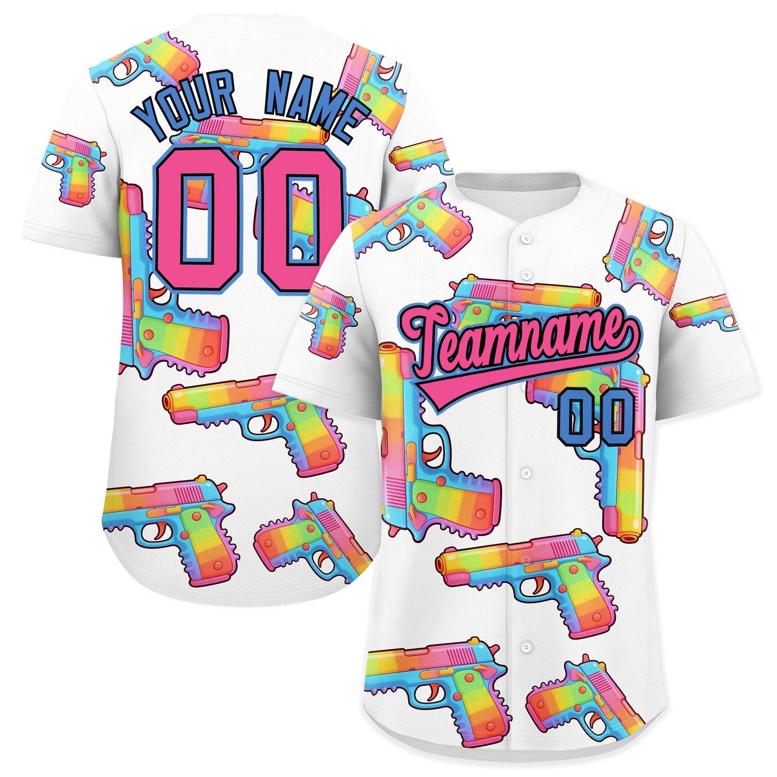Custom Youth Baseball Jersey White Pink Sugar-Coated Firepower Graffiti Pattern Urban Fashion