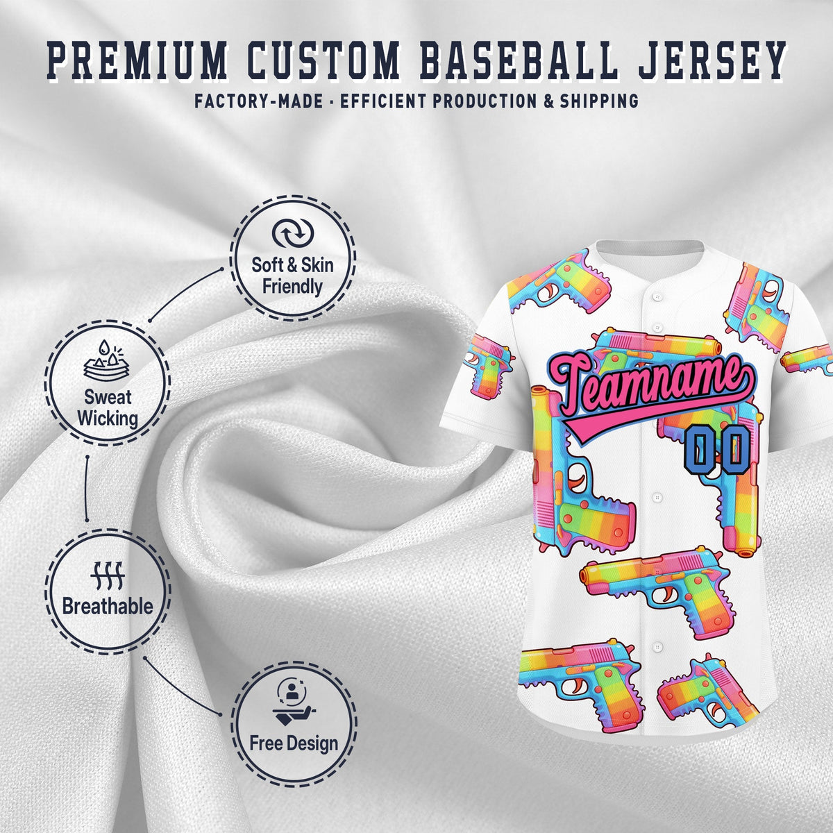 Custom Youth Baseball Jersey White Pink Sugar-Coated Firepower Graffiti Pattern Urban Fashion