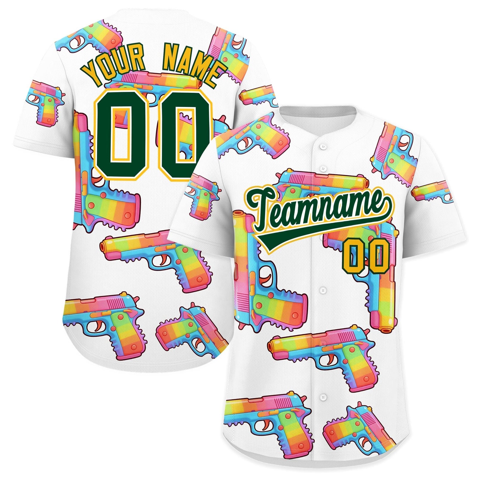 Custom Youth Baseball Jersey White Dark Green Sugar-Coated Firepower Graffiti Pattern Urban Fashion