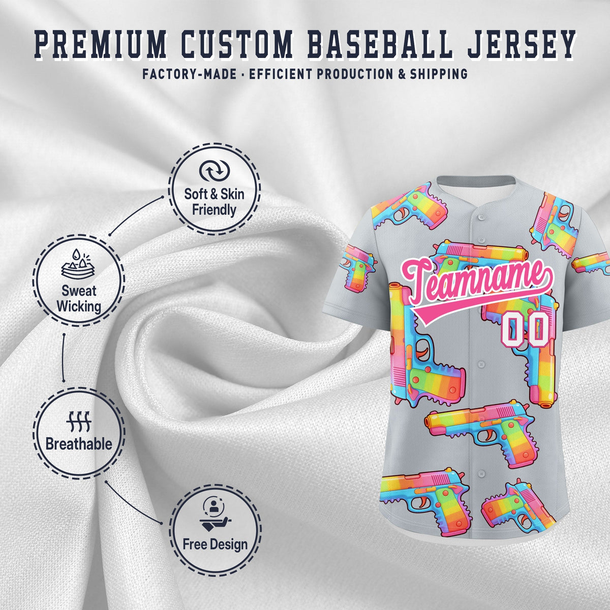 Custom Youth Baseball Jersey Silver Pink Sugar-Coated Firepower Graffiti Pattern Street Style