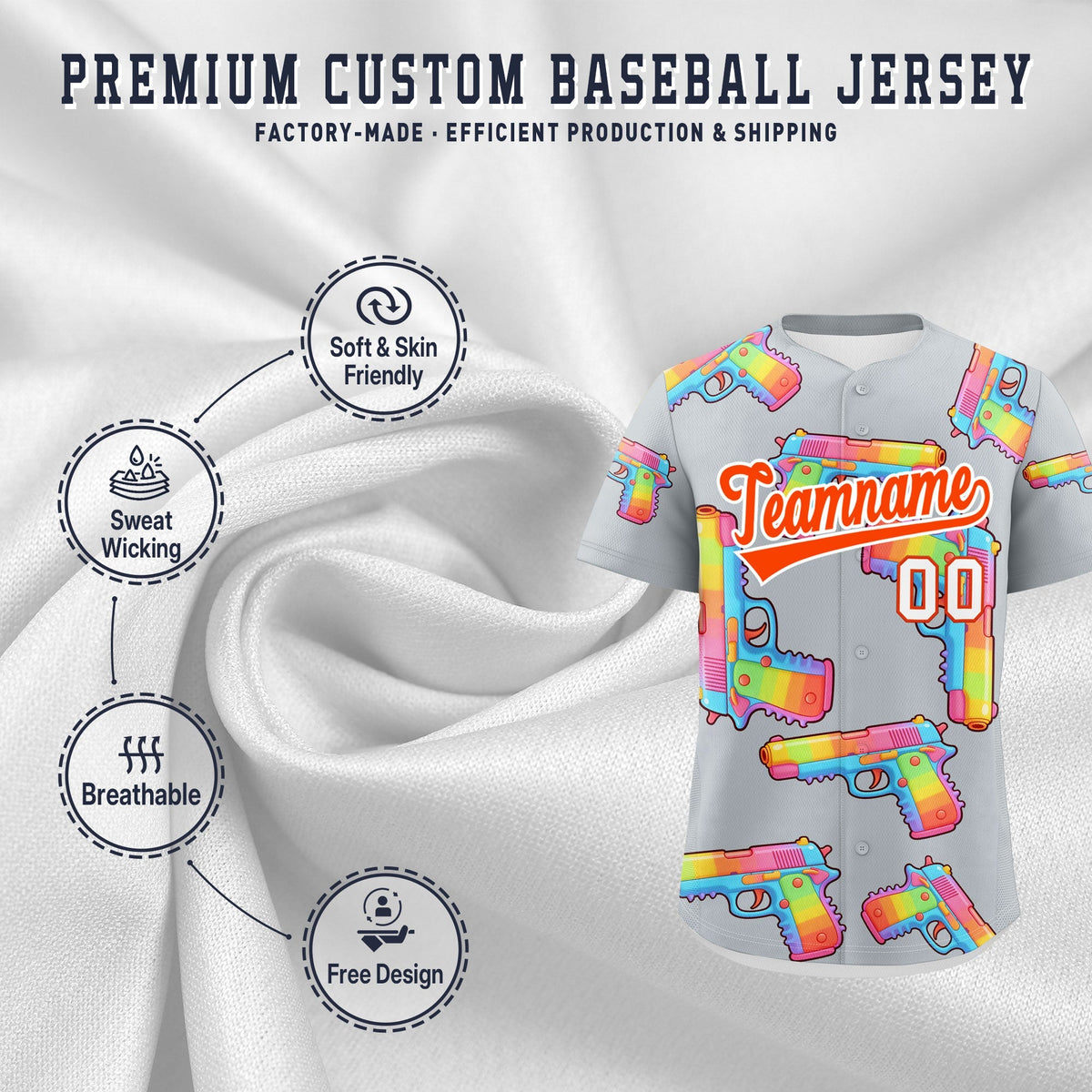 Custom Youth Baseball Jersey Silver Orange Sugar-Coated Firepower Graffiti Pattern Hip-hop