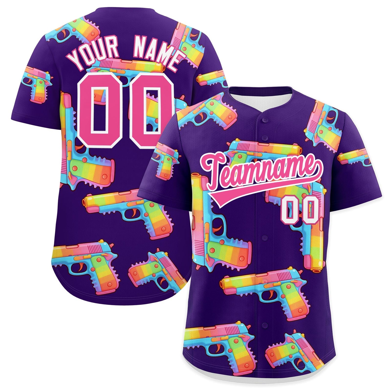Custom Youth Baseball Jersey Purple Pink Sugar-Coated Firepower Graffiti Pattern Street Style