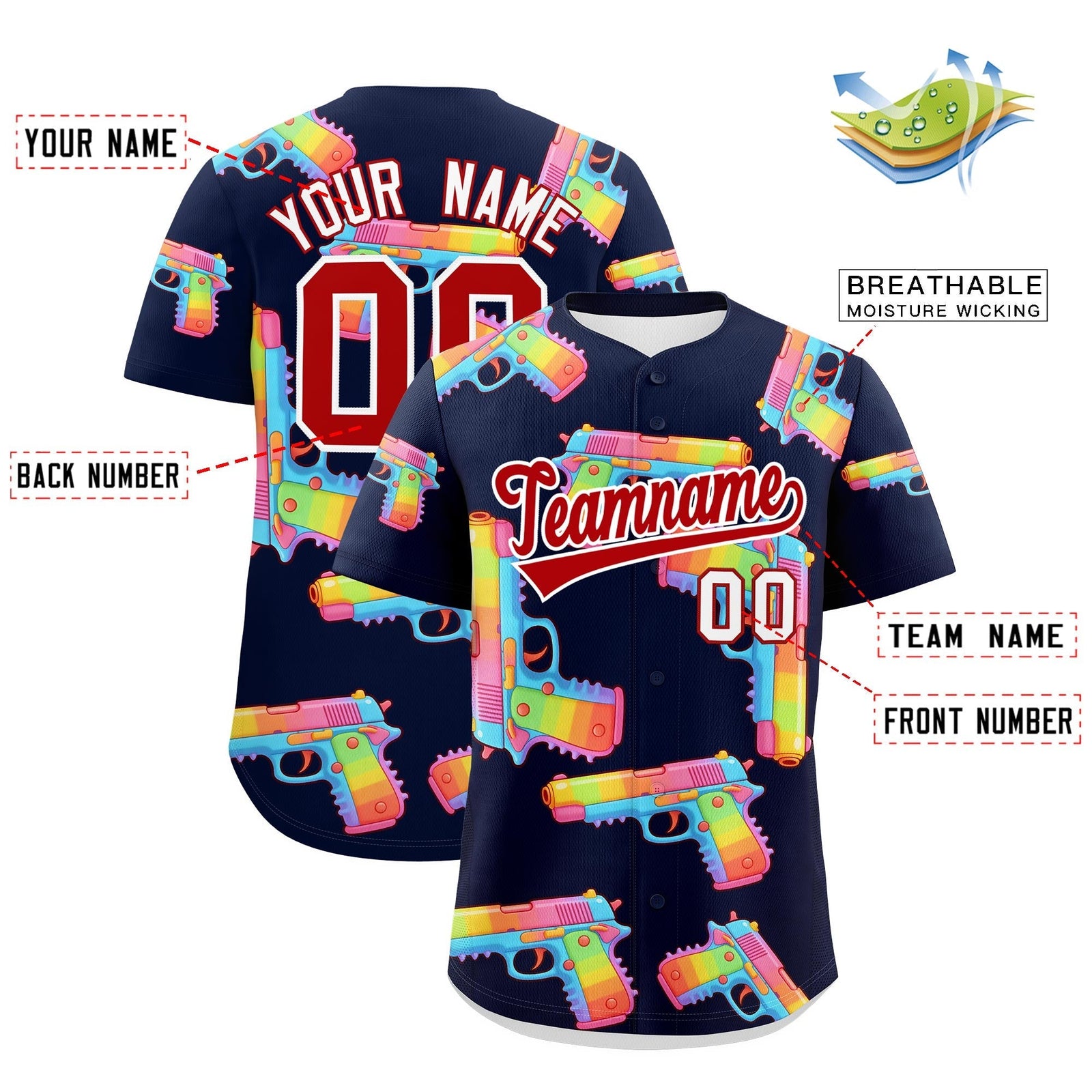 Custom Youth Baseball Jersey Navy Red Sugar-Coated Firepower Graffiti Pattern Street Style
