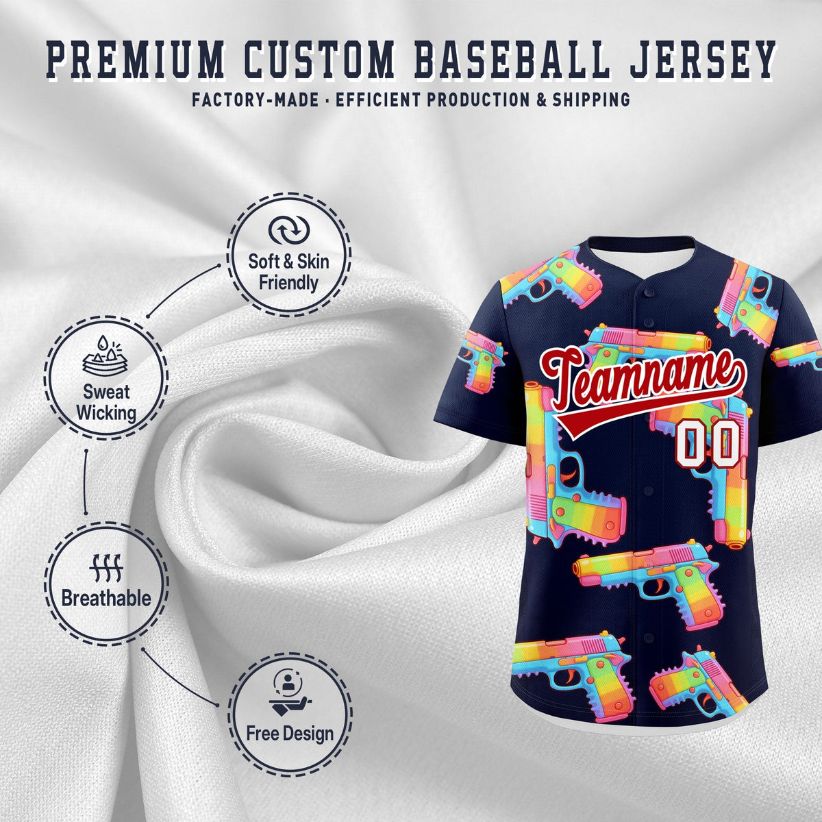 Custom Youth Baseball Jersey Navy Red Sugar-Coated Firepower Graffiti Pattern Street Style