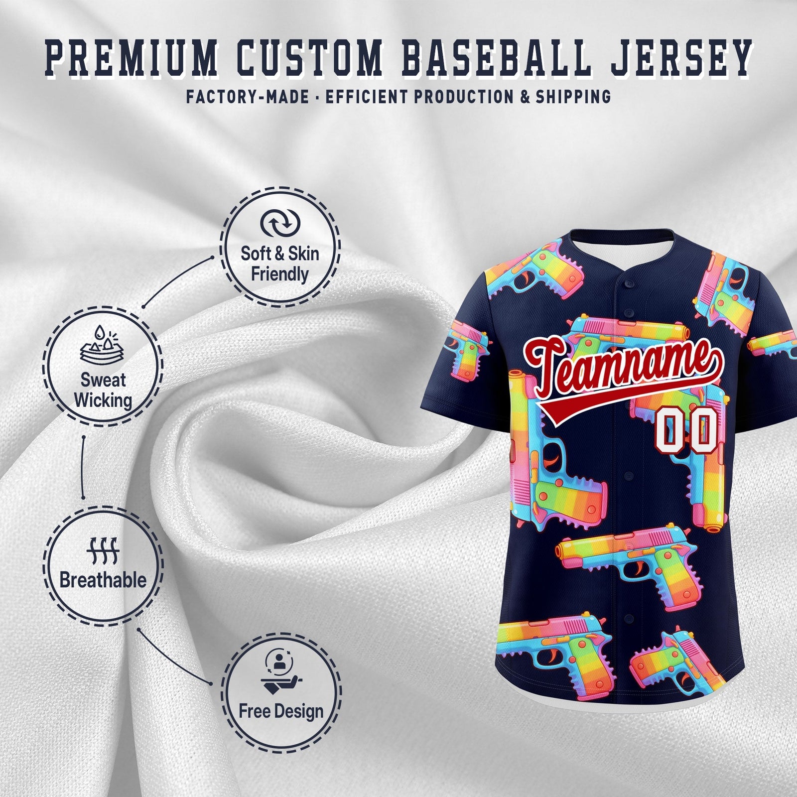 Custom Youth Baseball Jersey Navy Red Sugar-Coated Firepower Graffiti Pattern Street Style